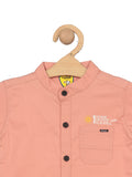 Band Collar Premium Cotton Solid Half Shirt - Peach