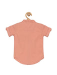 Band Collar Premium Cotton Solid Half Shirt - Peach