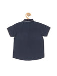 Premium Cotton Striped Printed Half Shirt - Navy Blue