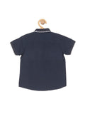Premium Cotton Striped Printed Half Shirt - Navy Blue