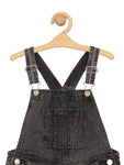 Distressed Relaxed Fit Denim Dungaree Shorts - Black
