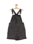 Distressed Relaxed Fit Denim Dungaree Shorts - Black