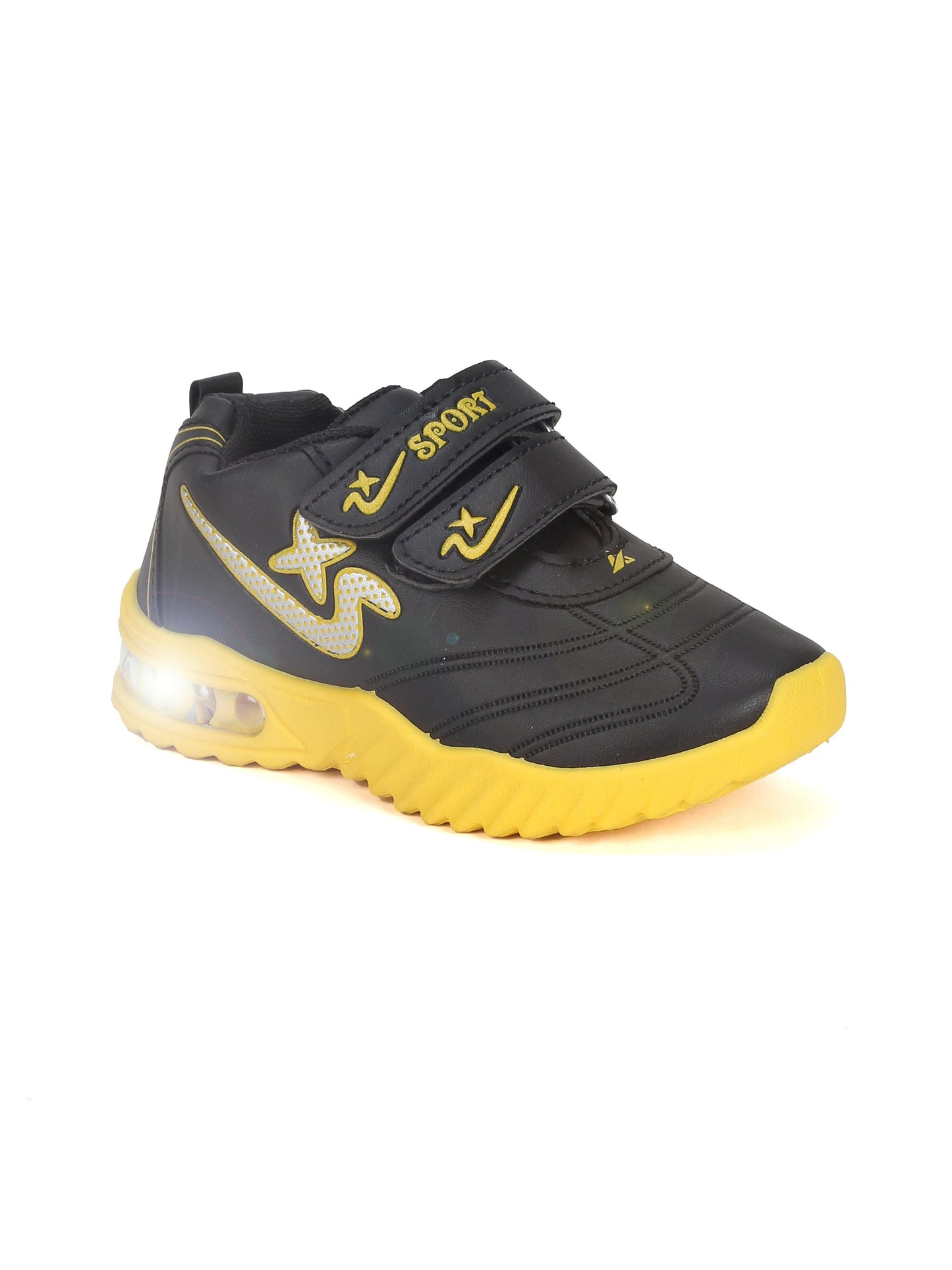 Double Velcro Casual Shoes With Light- Black