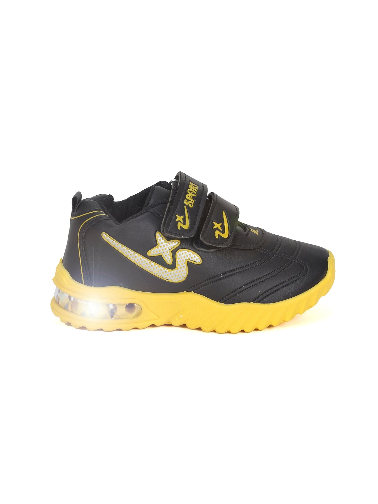 Double Velcro Casual Shoes With Light- Black