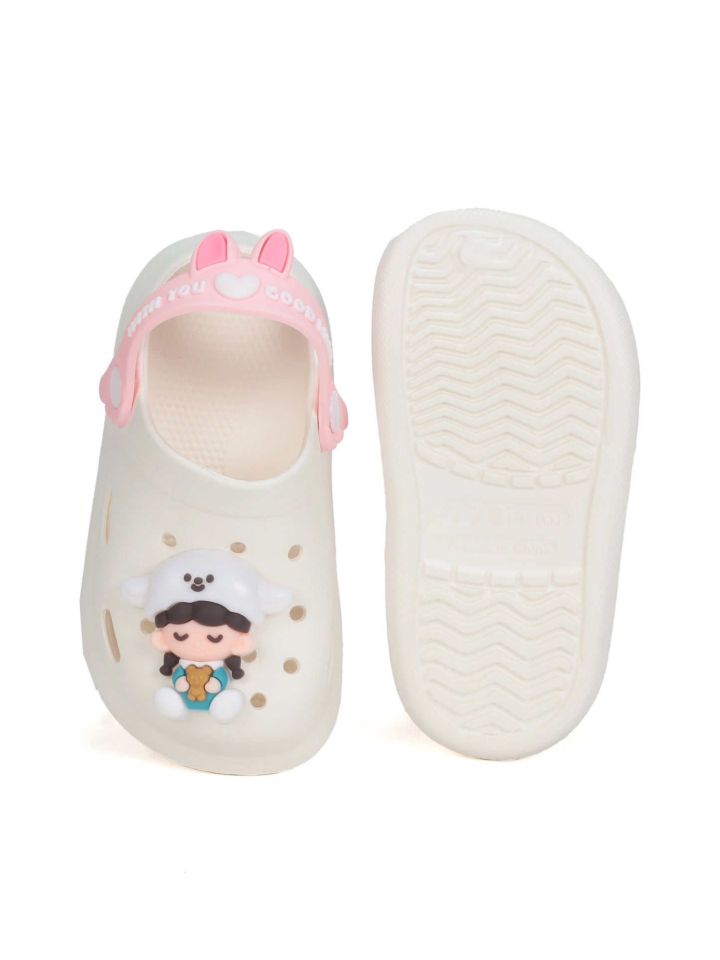 Cartoon Applique Anti-Slip Clogs - Cream