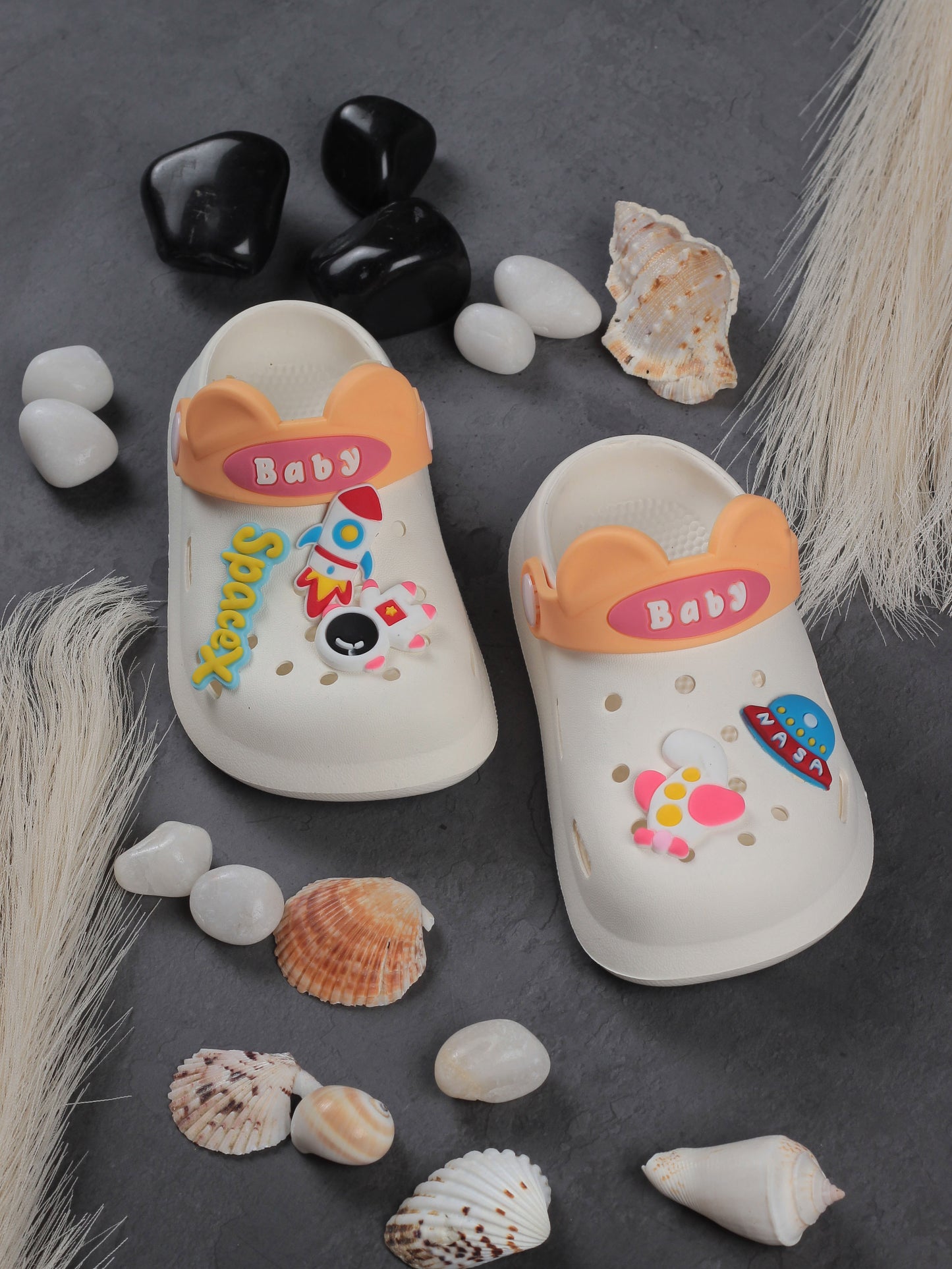 Baby Space Applique Anti-Slip Clogs - Cream