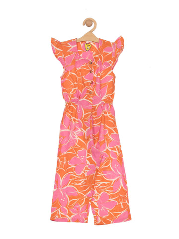 Floral Print Jumpsuit - Orange