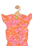 Floral Print Jumpsuit - Orange