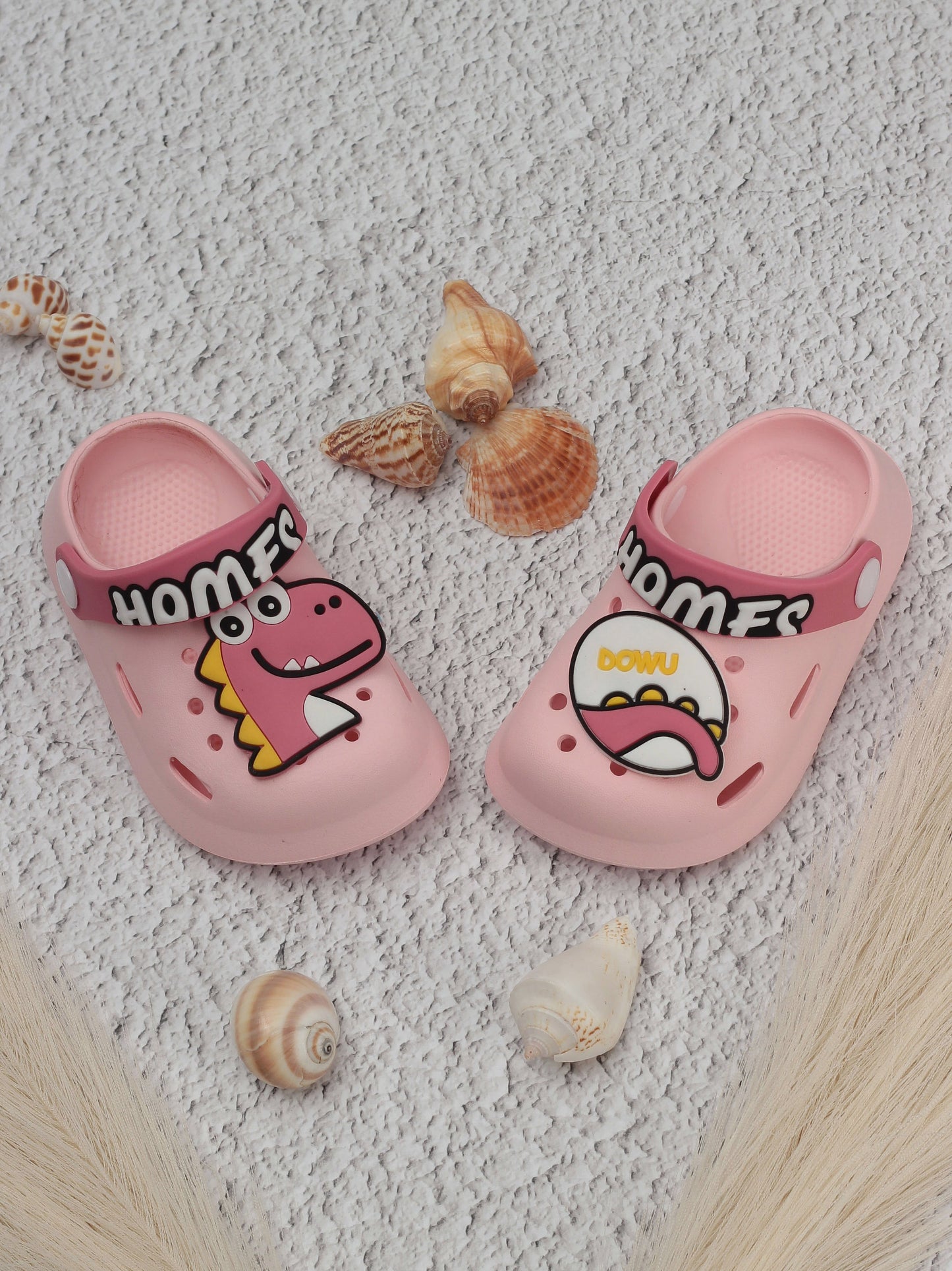 Dinosaur Applique Anti-Slip Clogs - Pink