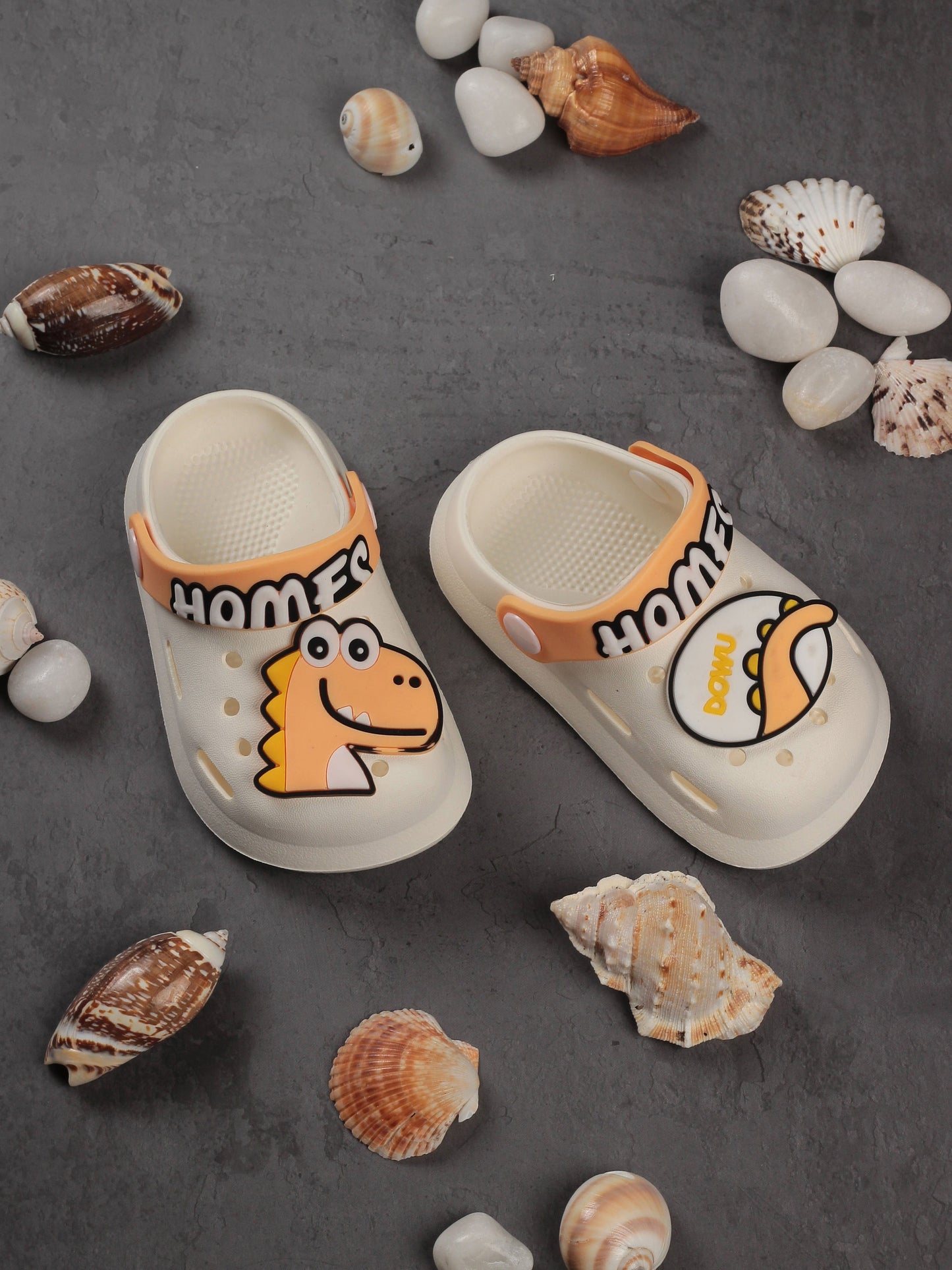 Dinosaur Applique Anti-Slip Clogs - Cream