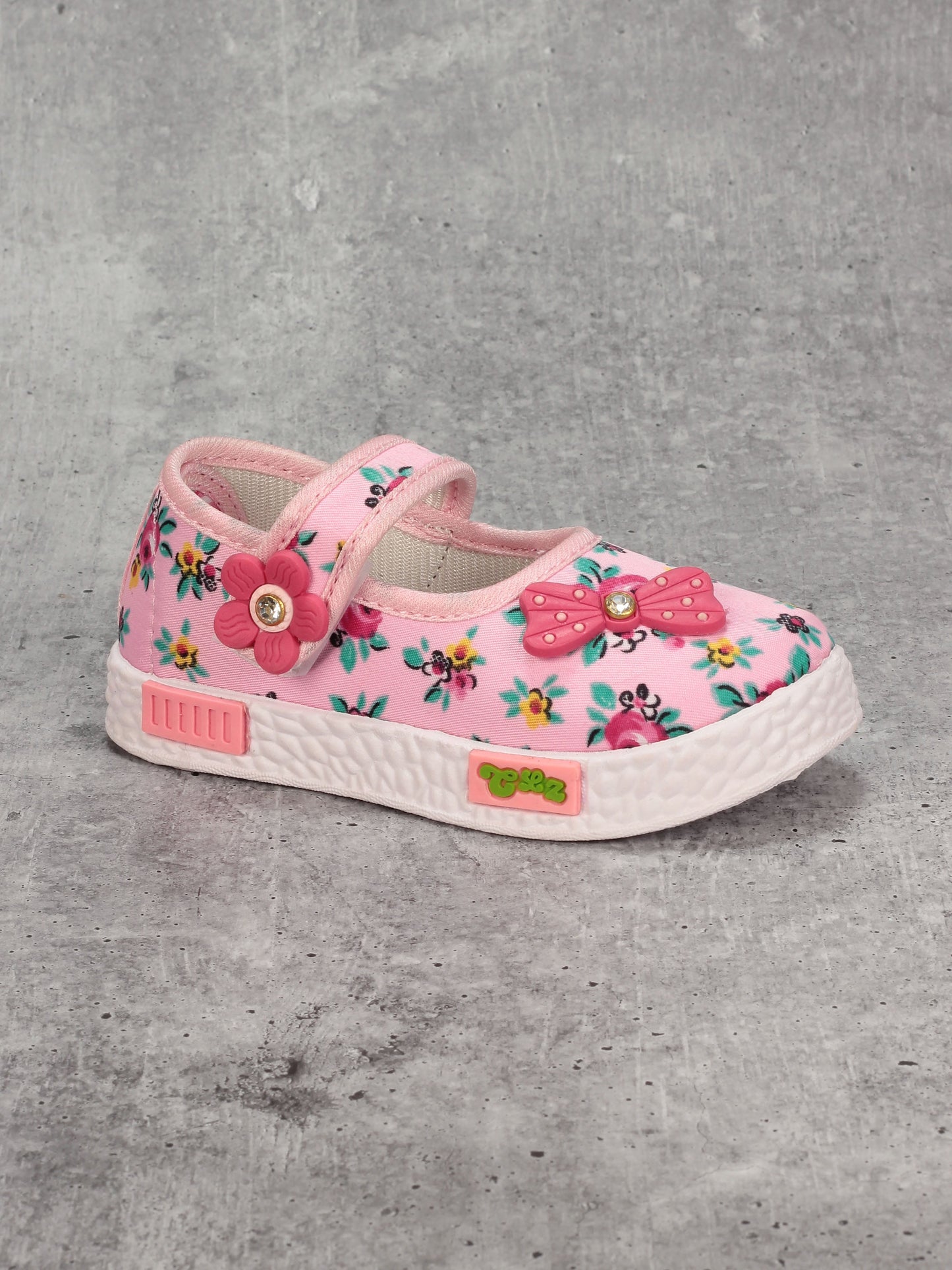 Printed Mary Jane's Belle with Applique Detail - Pink