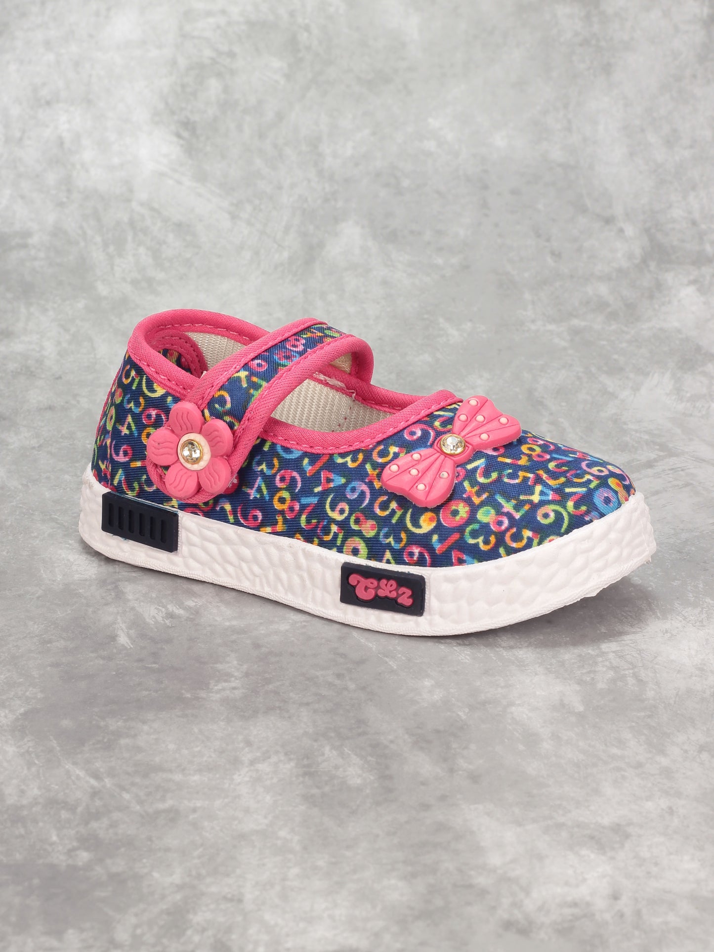 Printed Mary Jane's Belle with Applique Detail - Blue