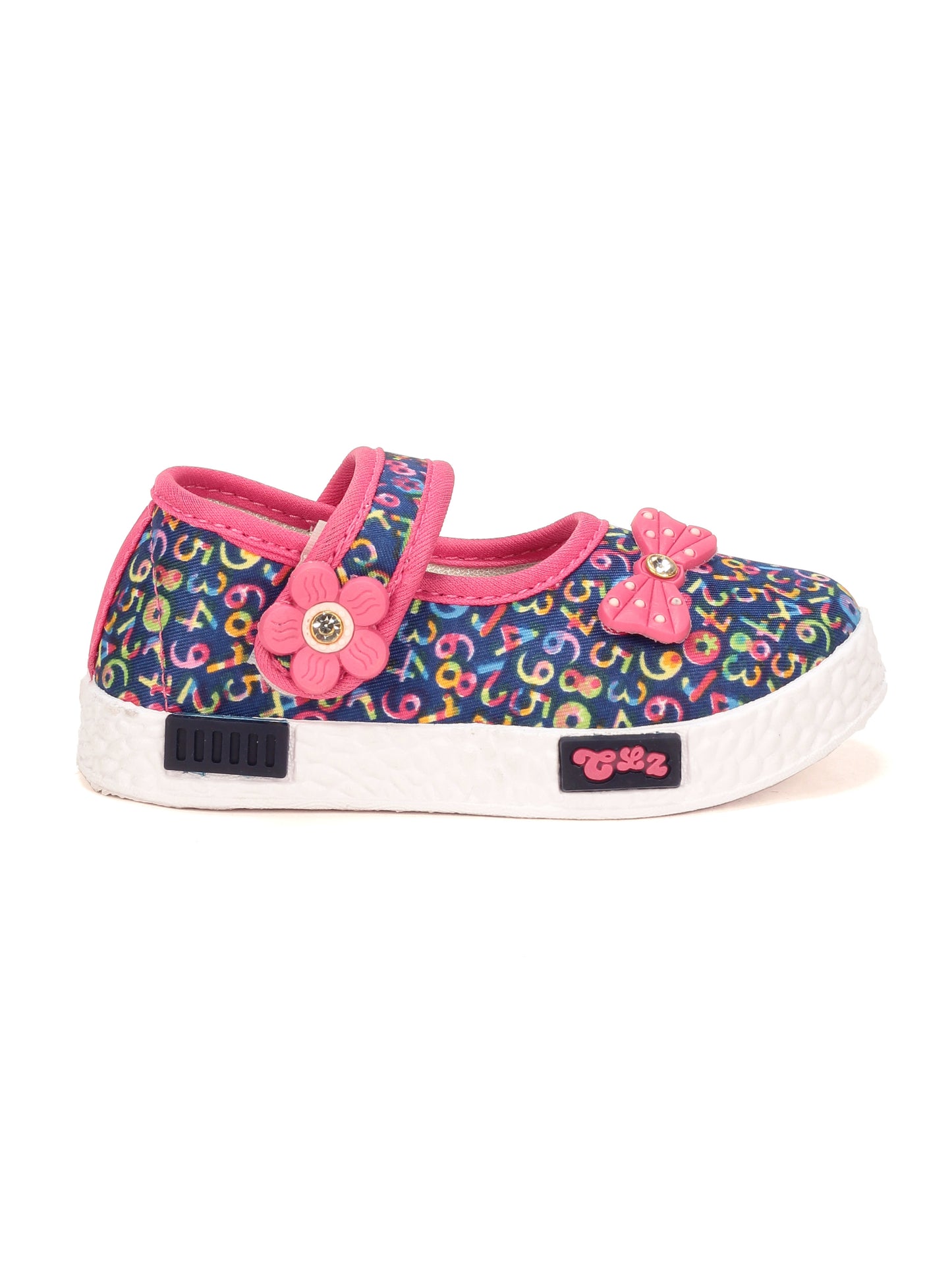 Printed Mary Jane's Belle with Applique Detail - Blue