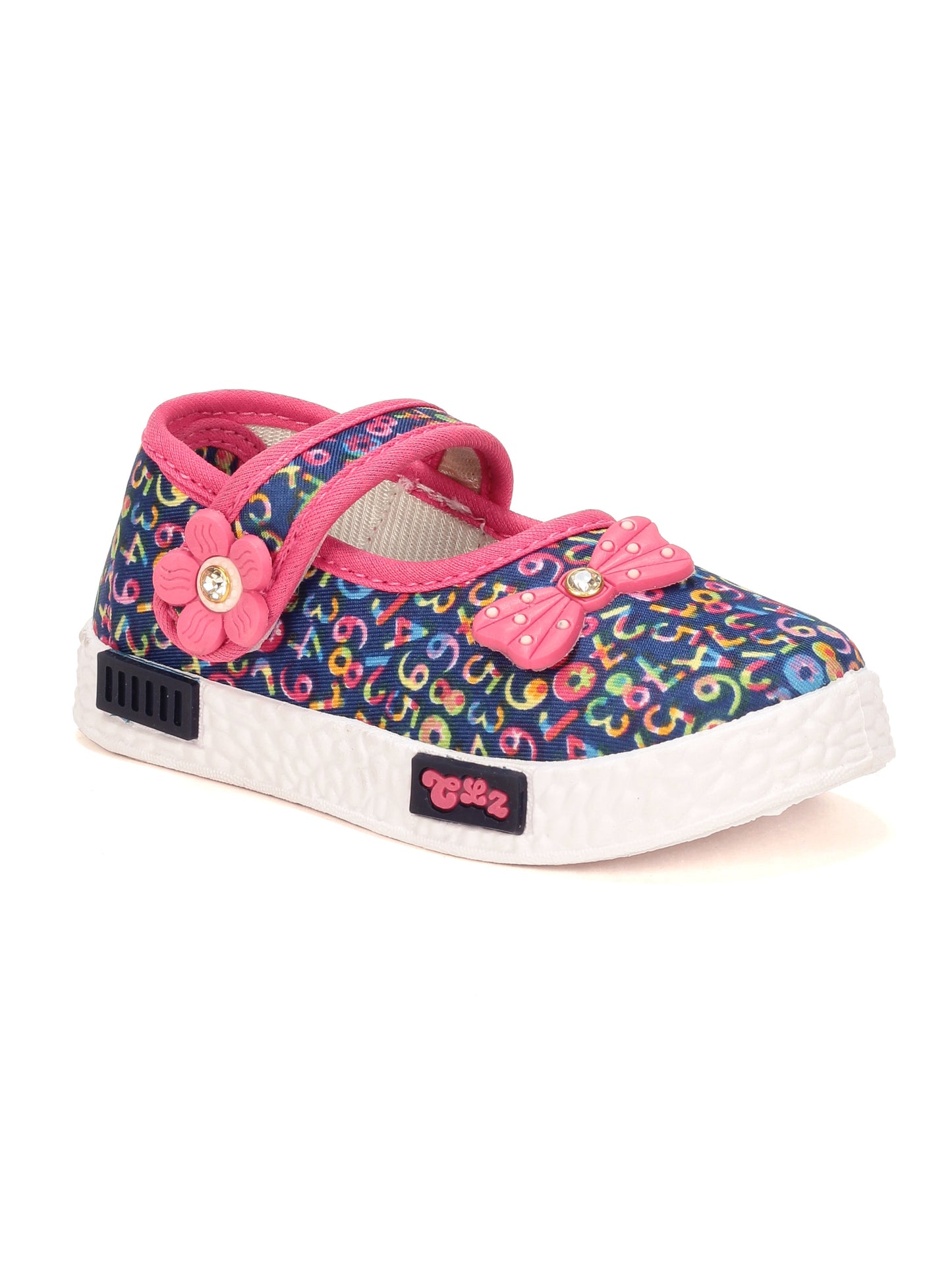 Printed Mary Jane's Belle with Applique Detail - Blue