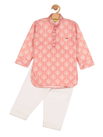 Floral Print Kurta Pajama Set - Pink