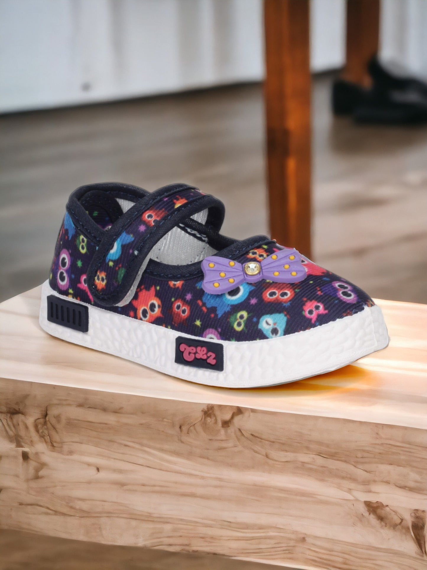 Printed Mary Jane's Belle with Applique Detail - Navy Blue