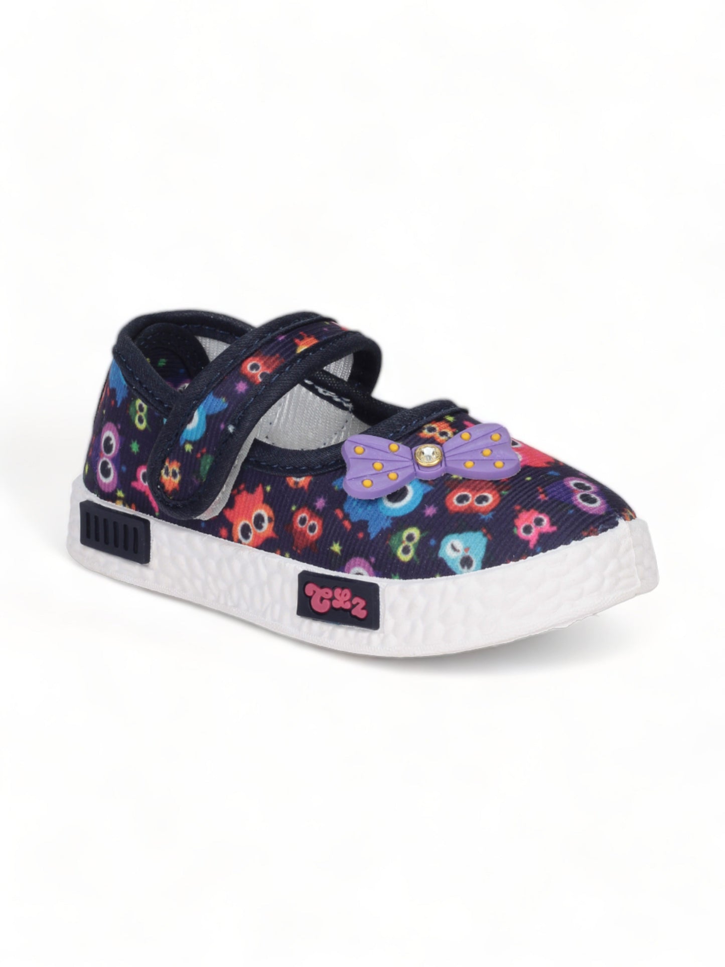 Printed Mary Jane's Belle with Applique Detail - Navy Blue