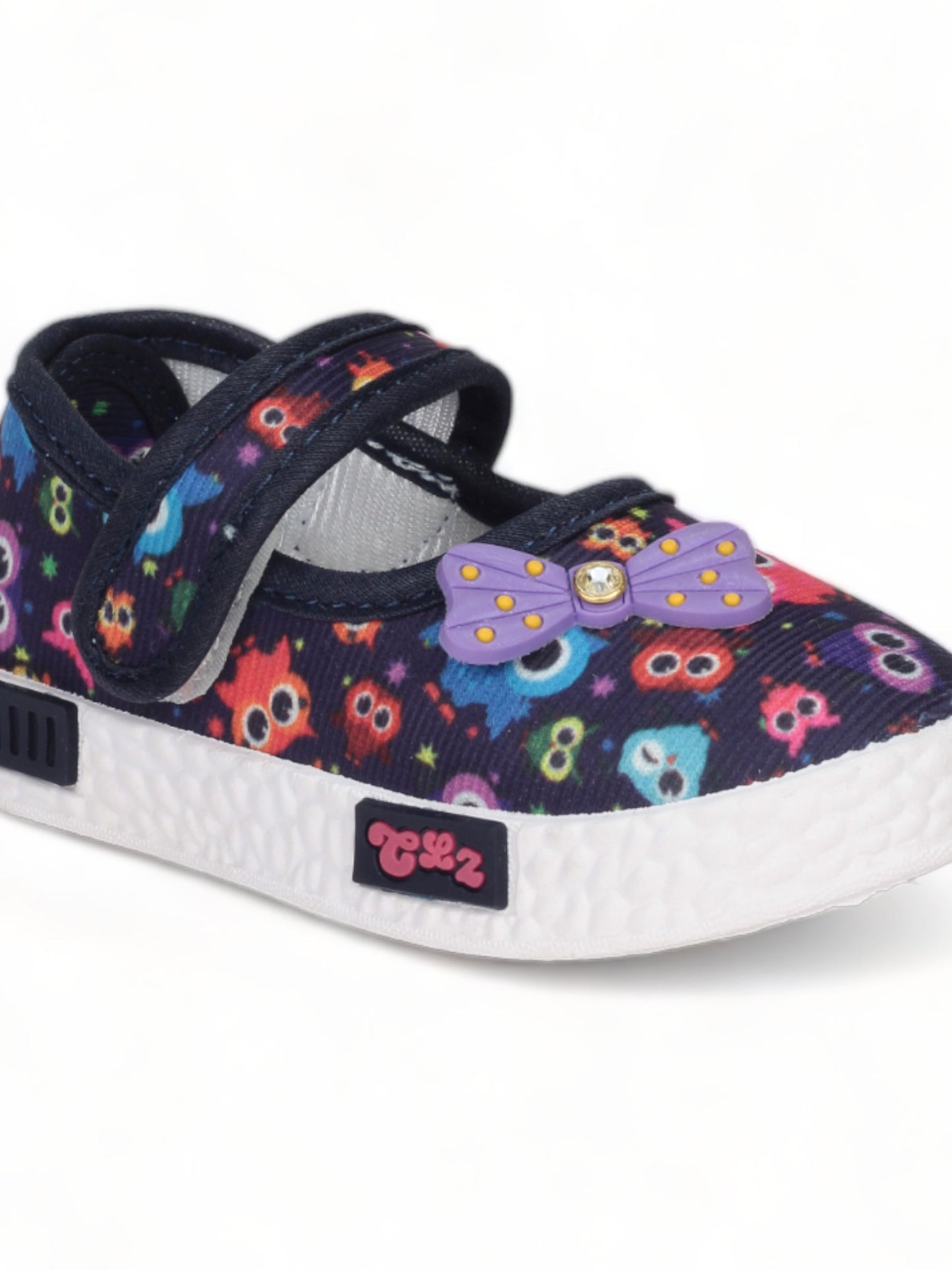 Printed Mary Jane's Belle with Applique Detail - Navy Blue