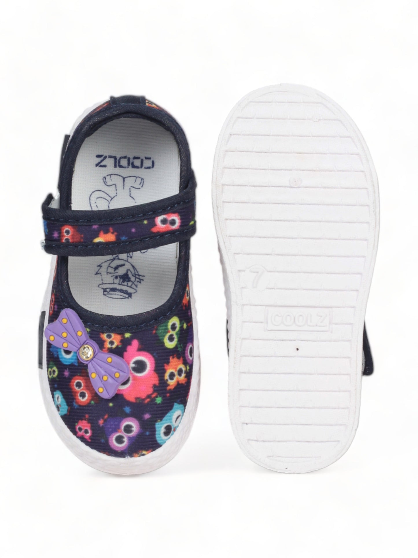 Printed Mary Jane's Belle with Applique Detail - Navy Blue