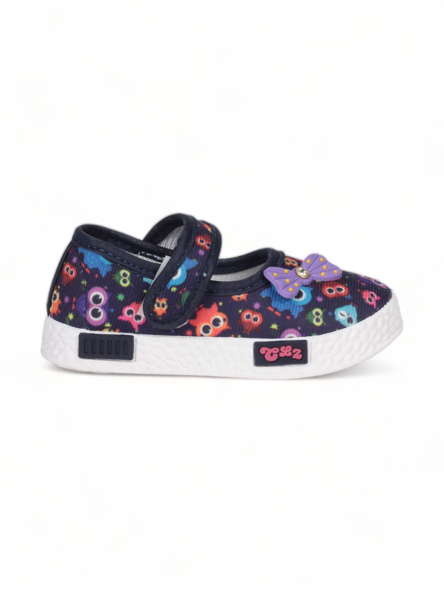 Printed Mary Jane's Belle with Applique Detail - Navy Blue
