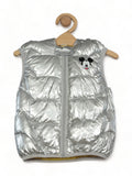 Sleeveless Front Open Polyfill Hooded Jacket - Silver