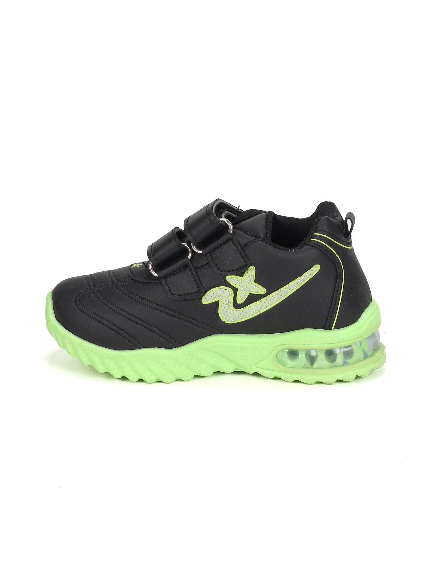 Double Velcro Casual Shoes With Light- Black
