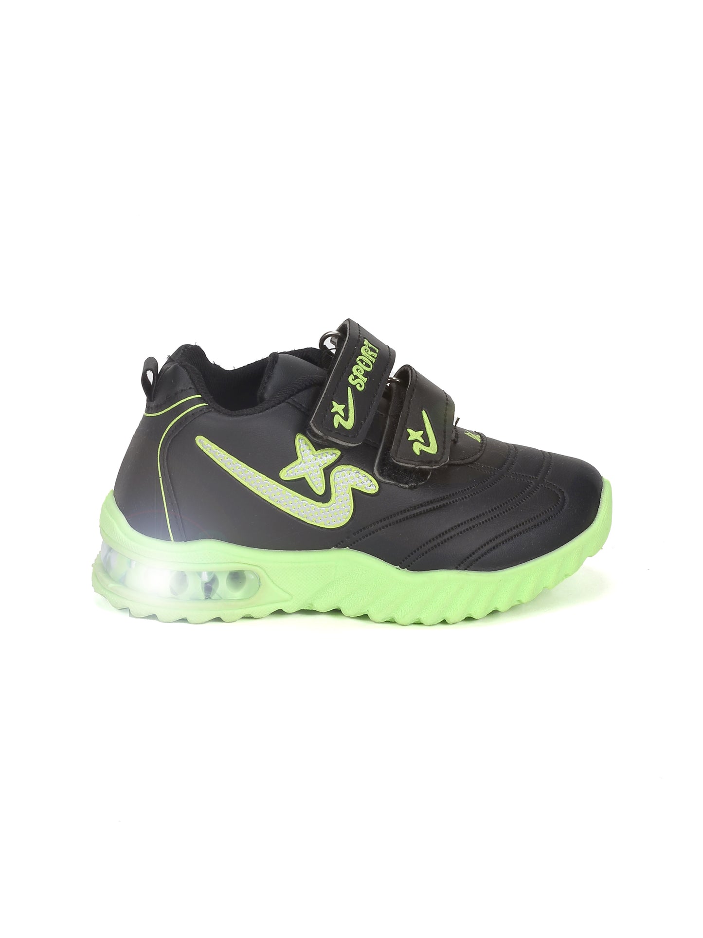 Double Velcro Casual Shoes With Light- Black