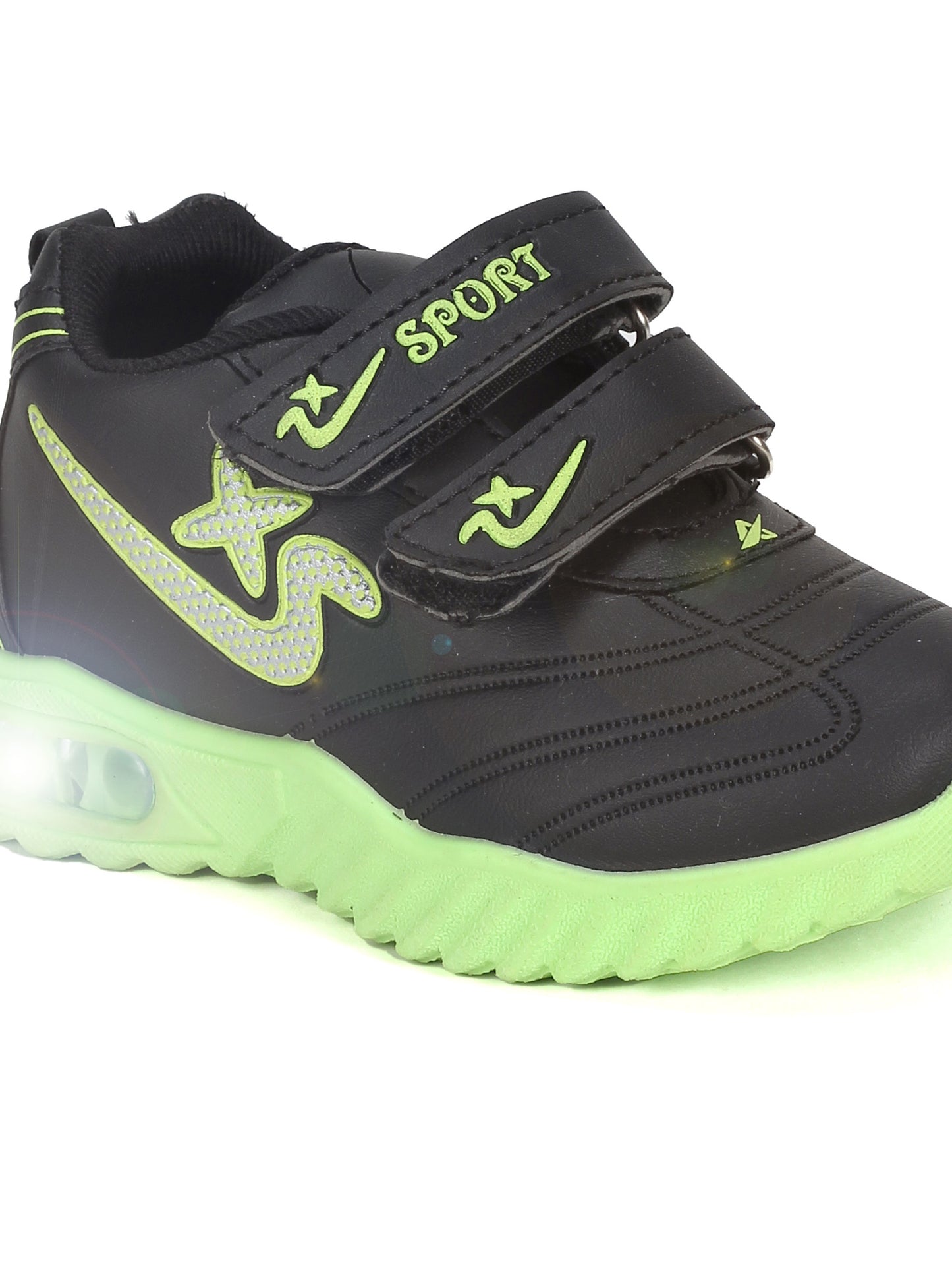 Double Velcro Casual Shoes With Light- Black