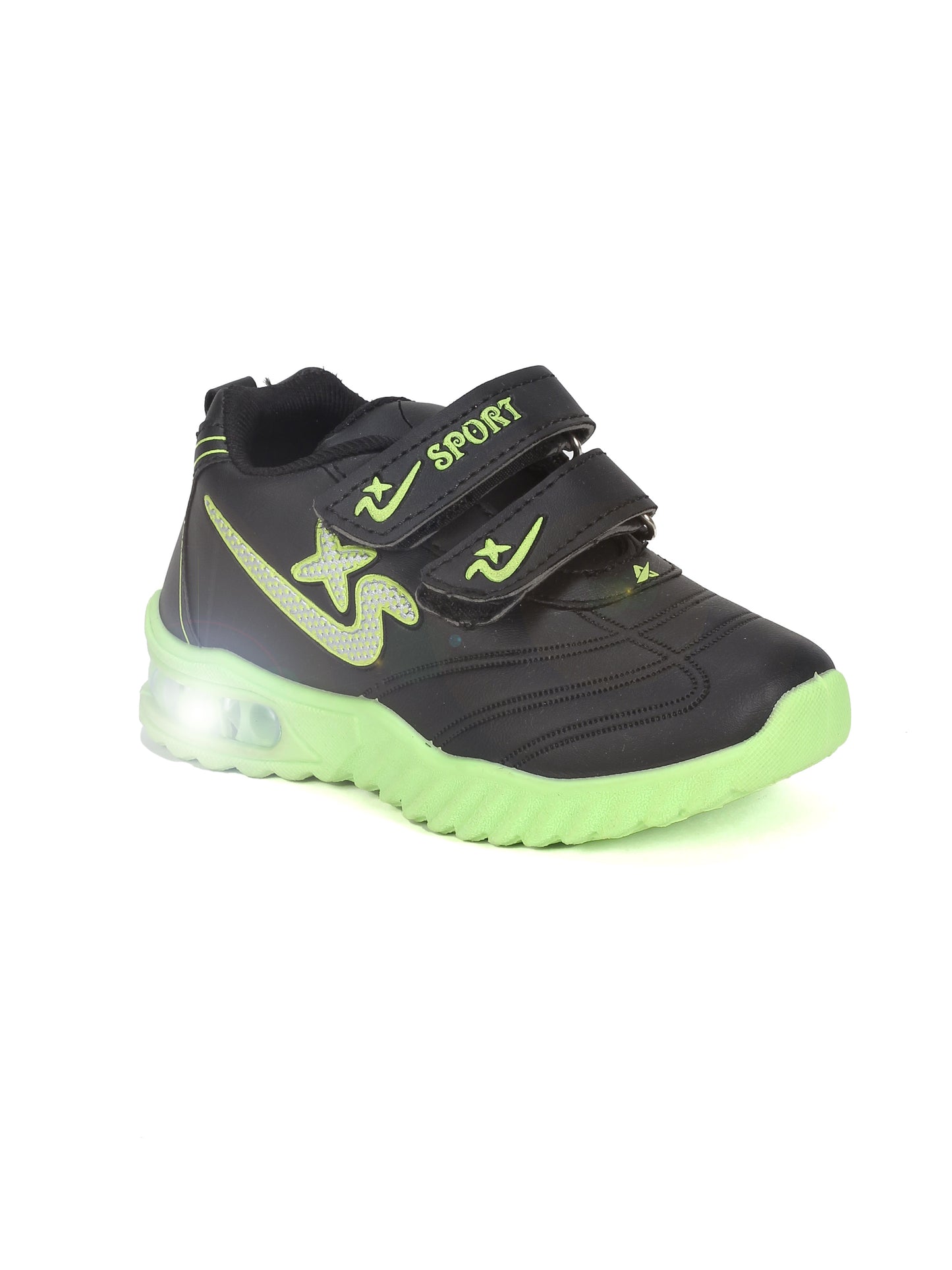 Double Velcro Casual Shoes With Light- Black