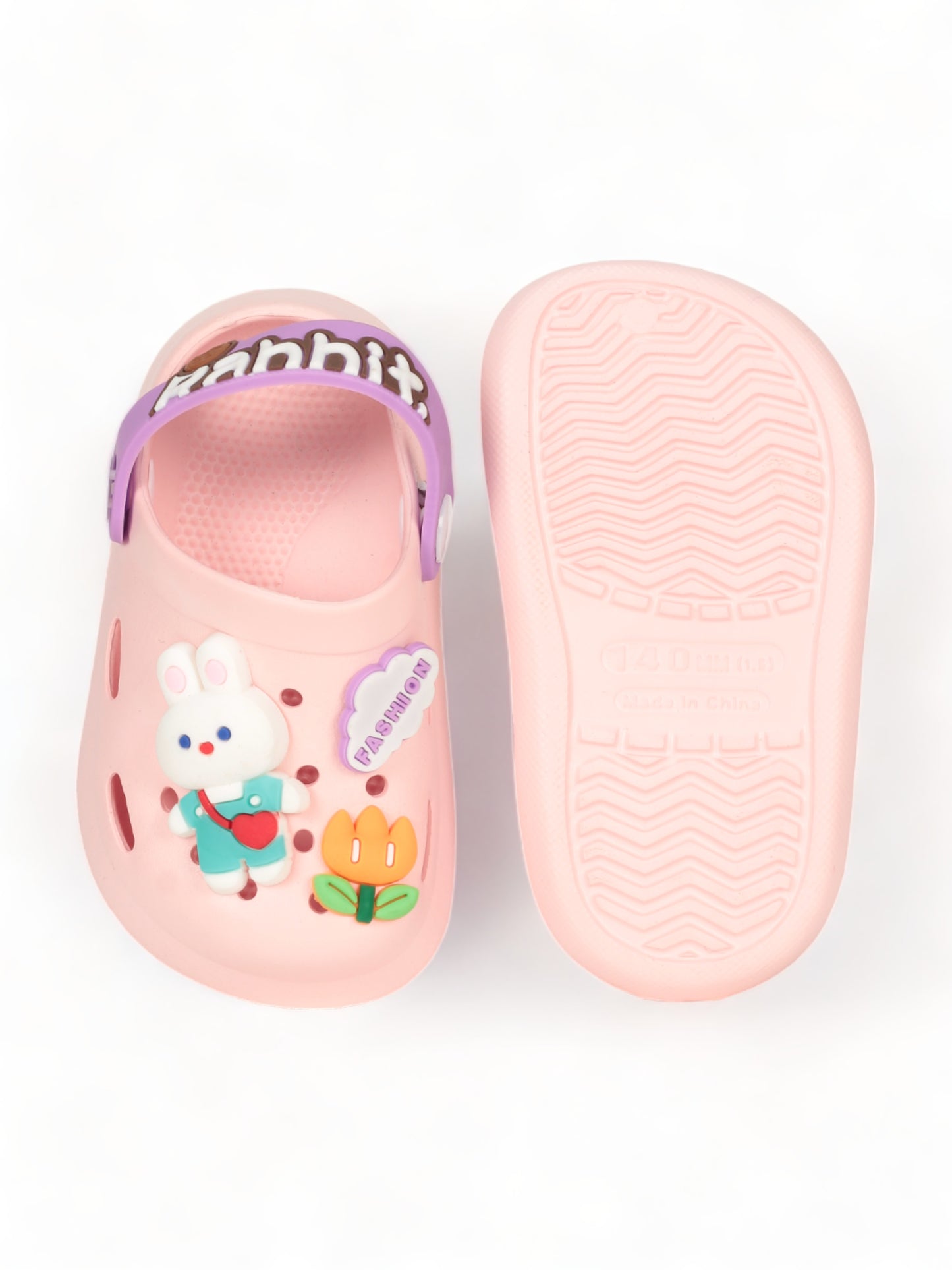 Rabbit Applique Anti-Slip Clogs - Pink