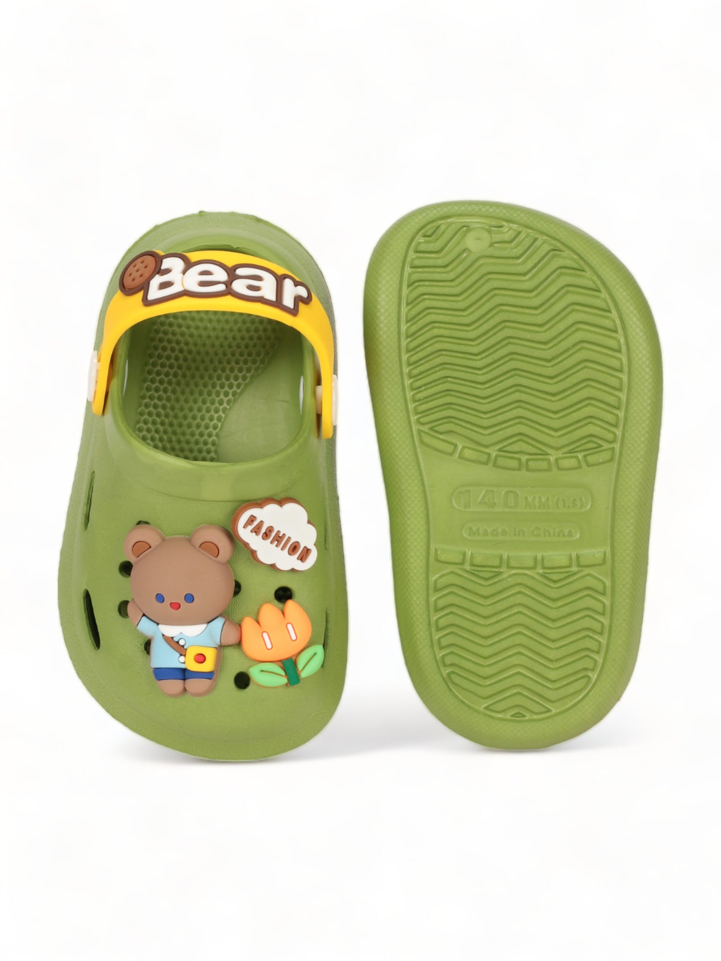 Bear Applique Anti-Slip Clogs - Green