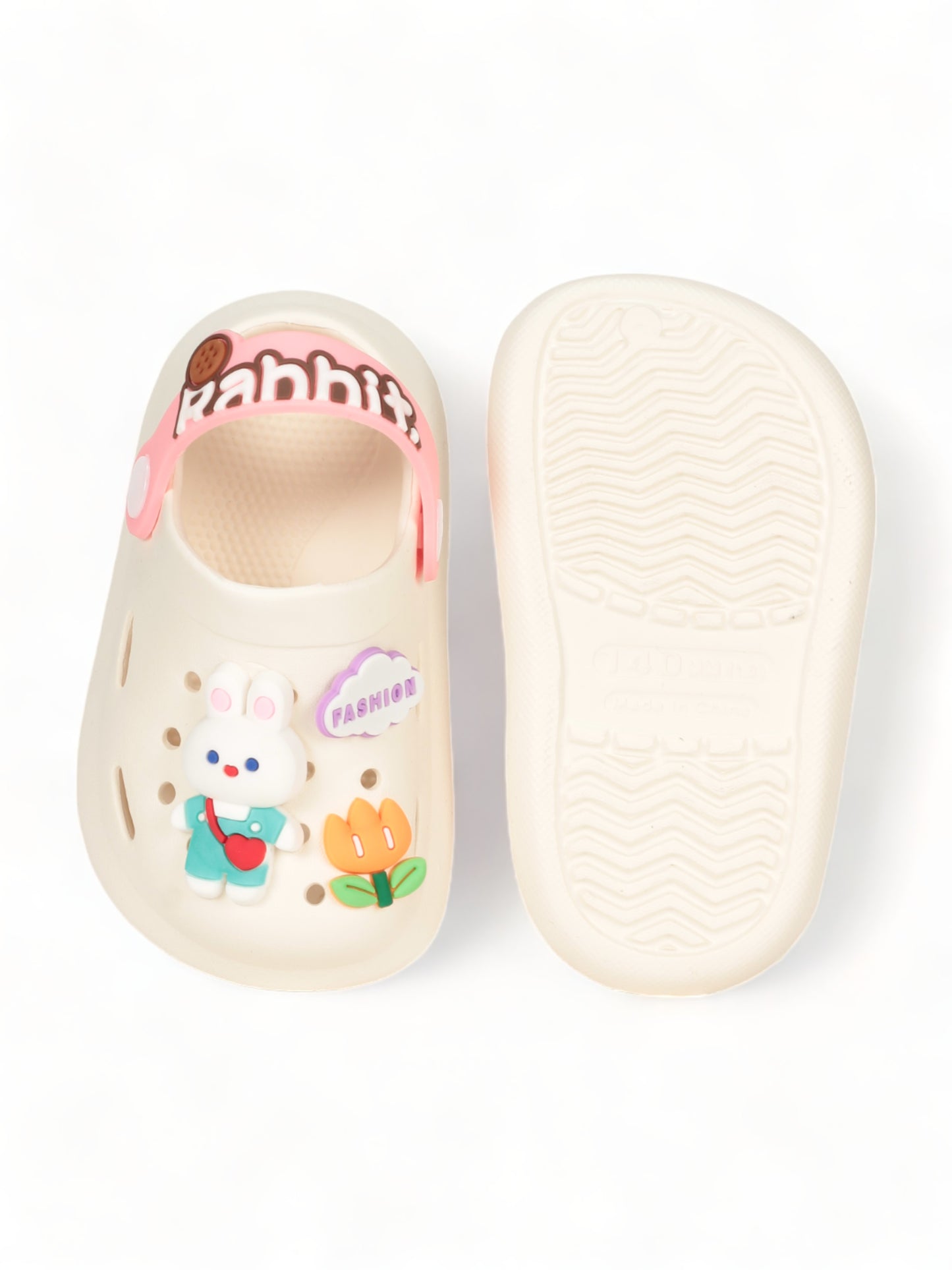 Rabbit Applique Anti-Slip Clogs - Cream