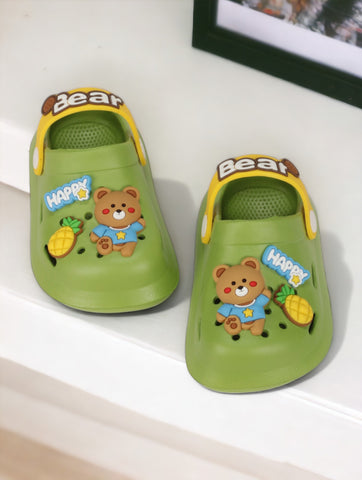 Bear Applique Anti-Slip Clogs - Green