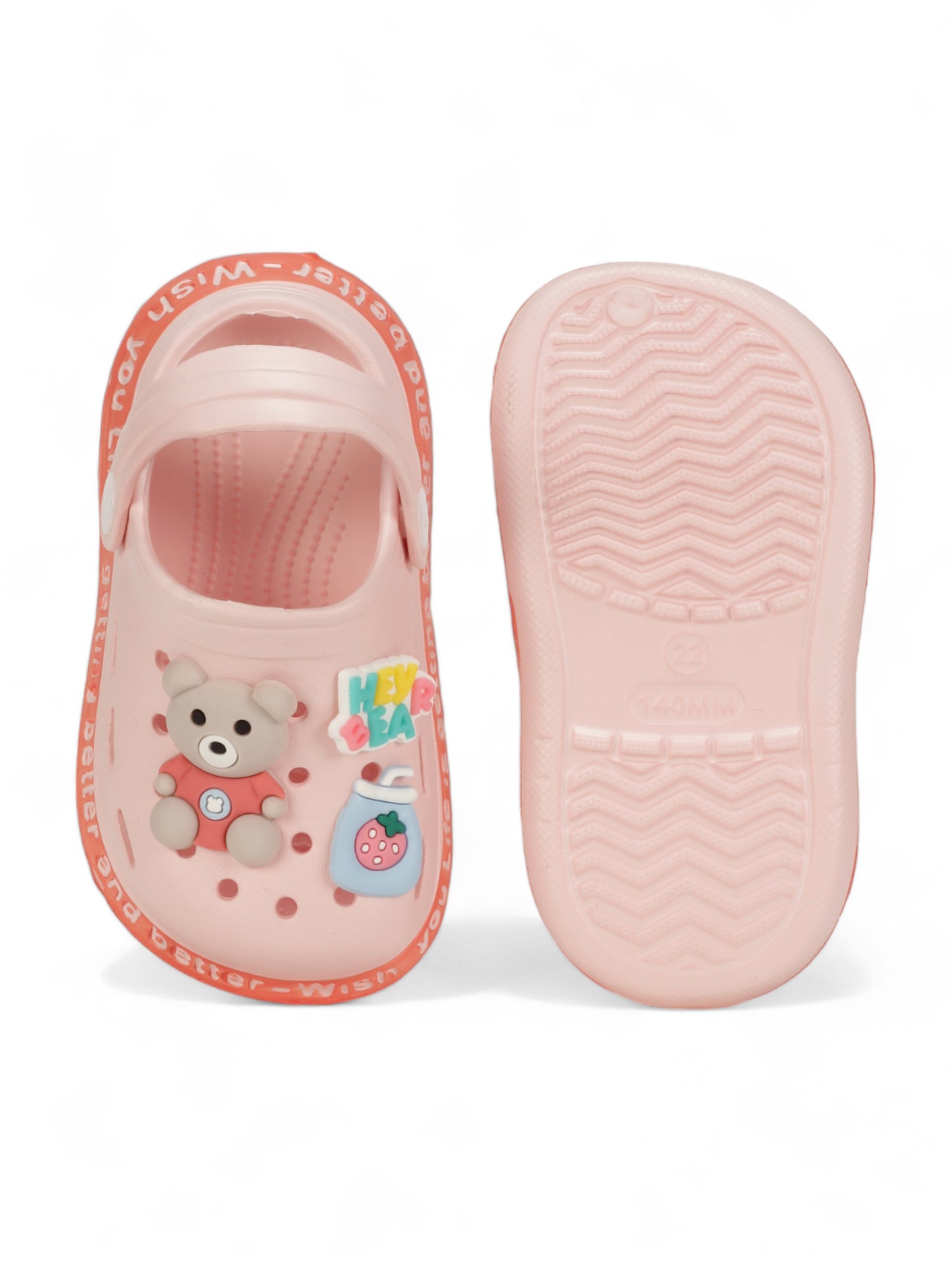 Bear Applique Anti-Slip Clogs - Pink