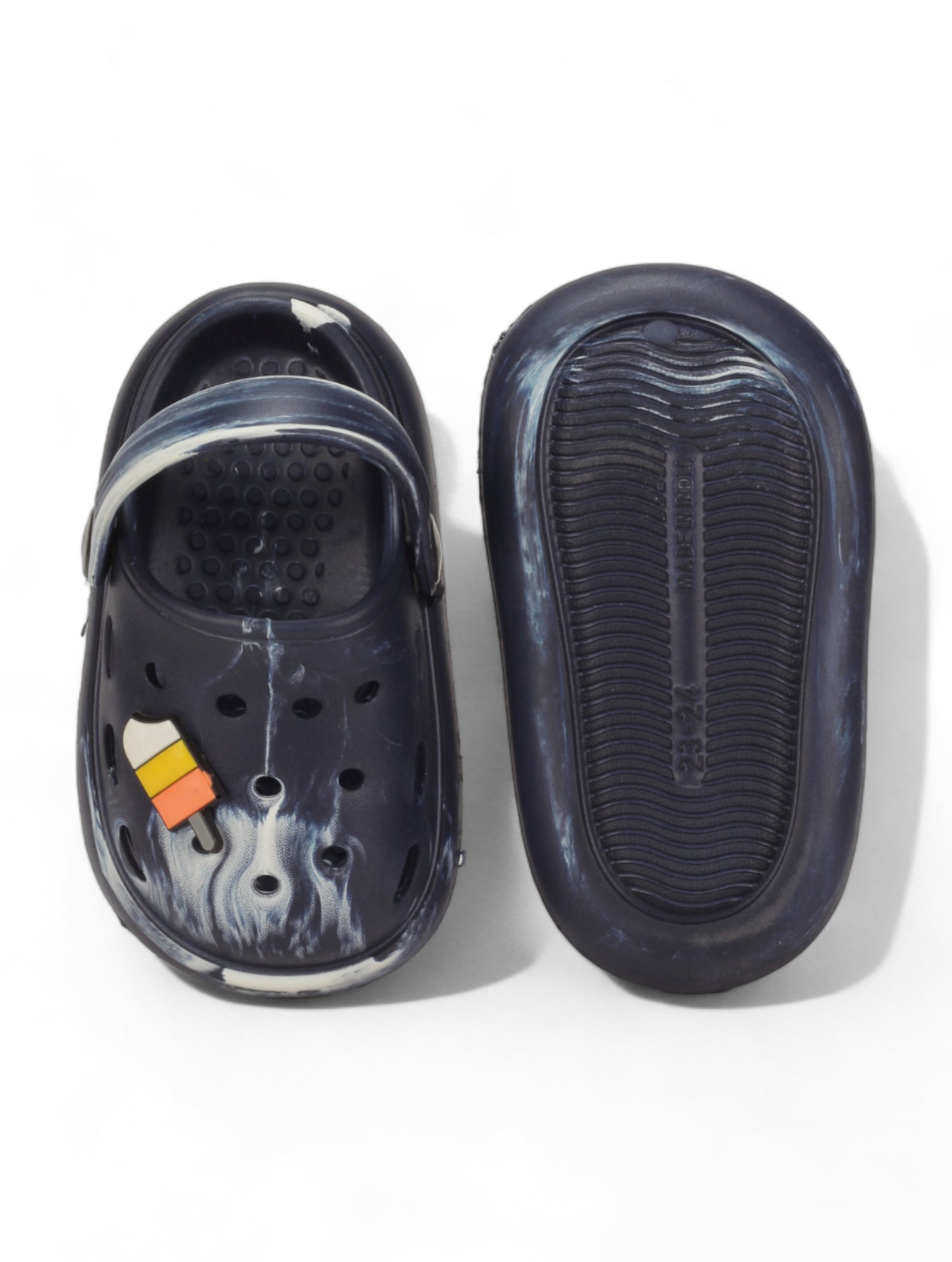 Marble Look Ice Cream Applique Anti-Slip Clogs - Black