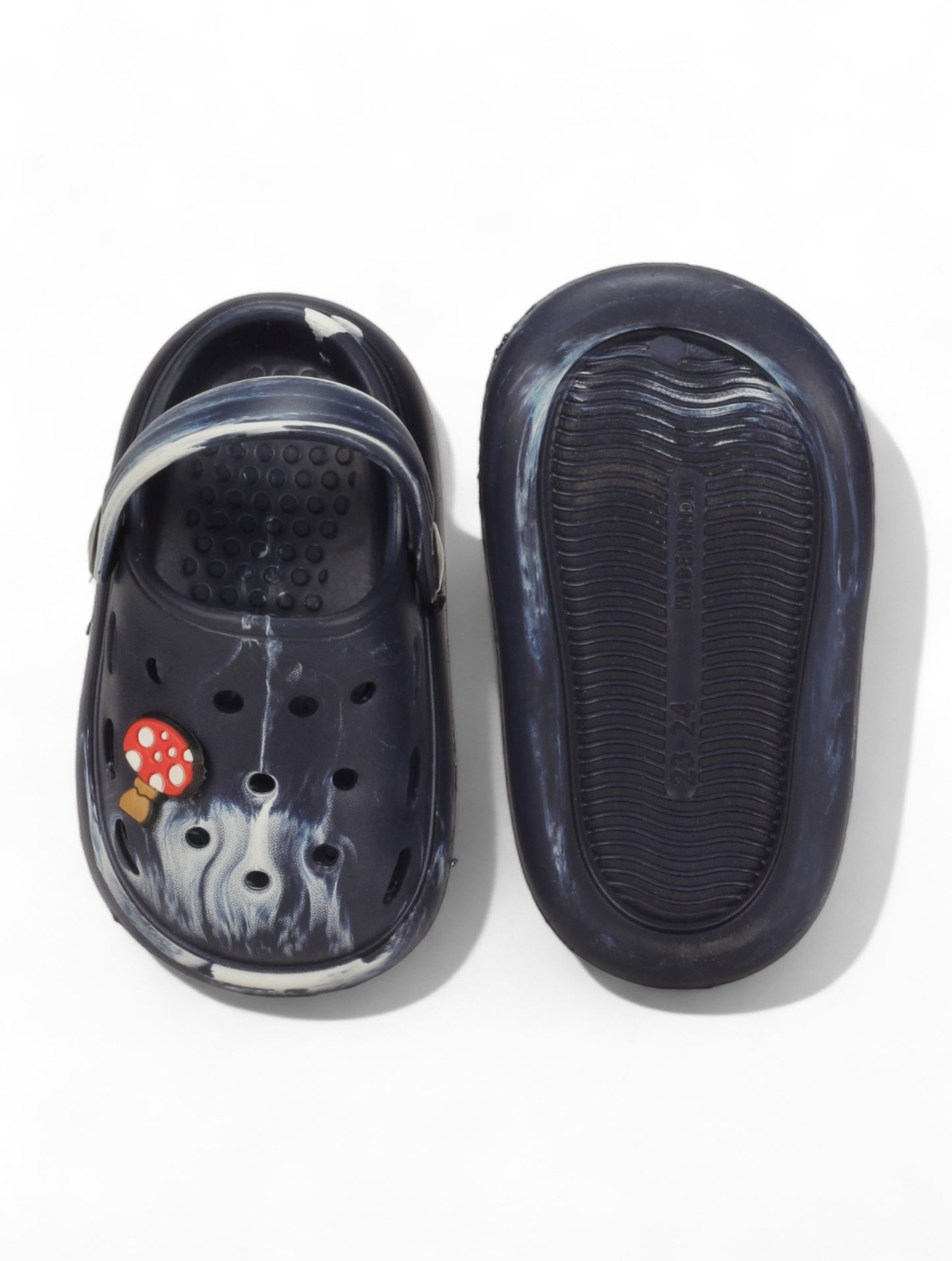 Marble Look Mushroom Applique Anti-Slip Clogs - Black