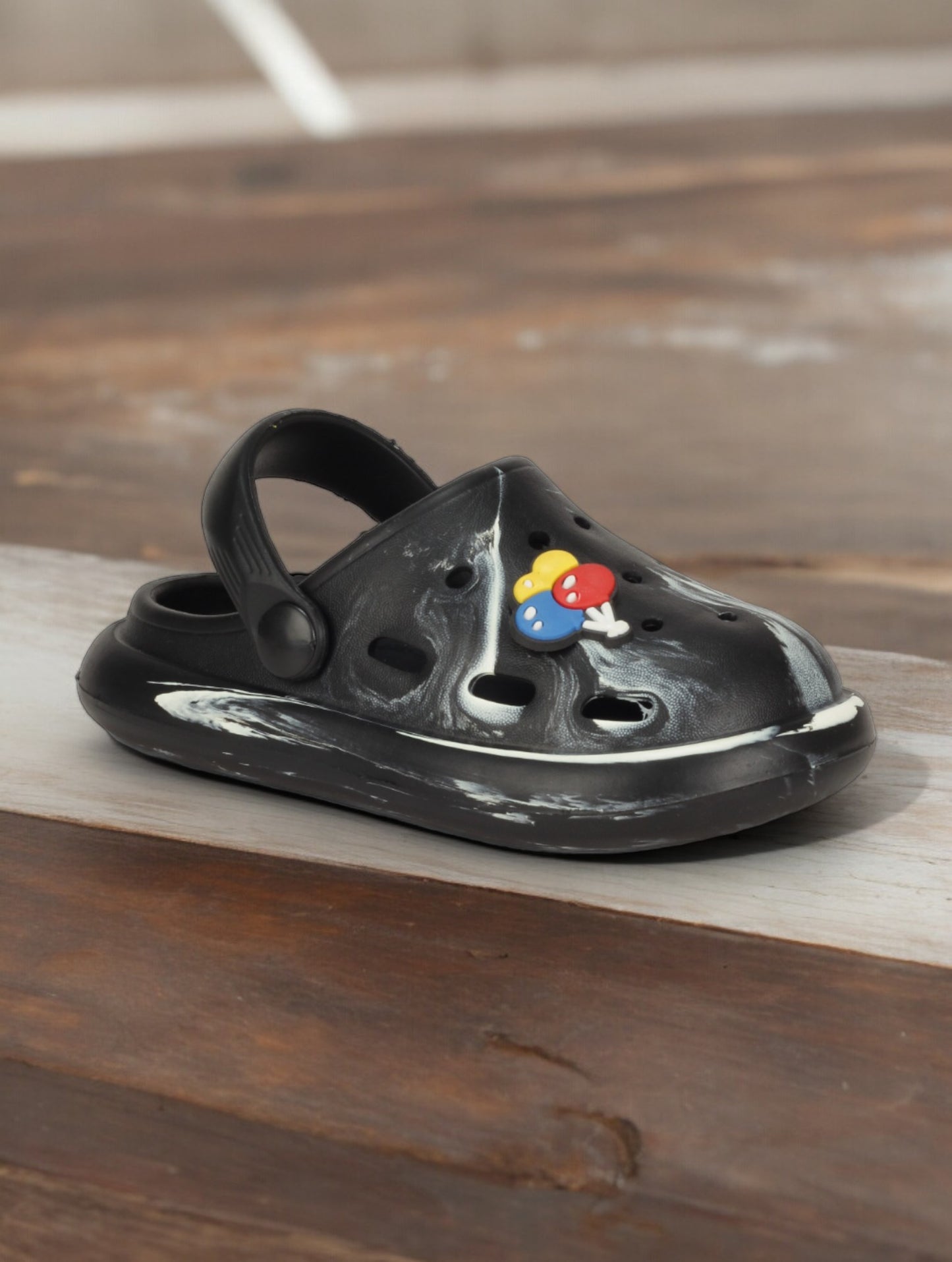 Marble Look Balloon Applique Anti-Slip Clogs - Black