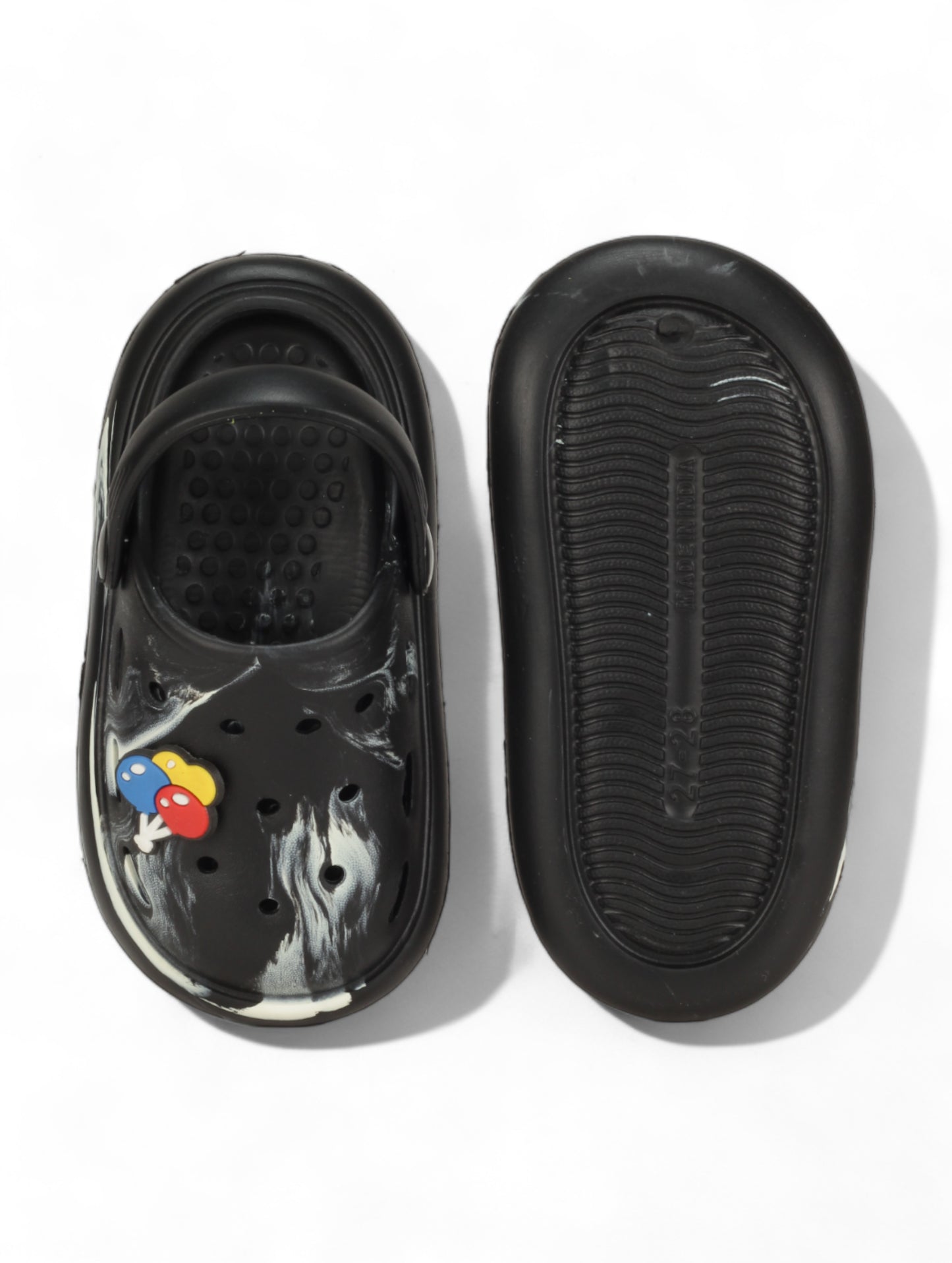 Marble Look Balloon Applique Anti-Slip Clogs - Black