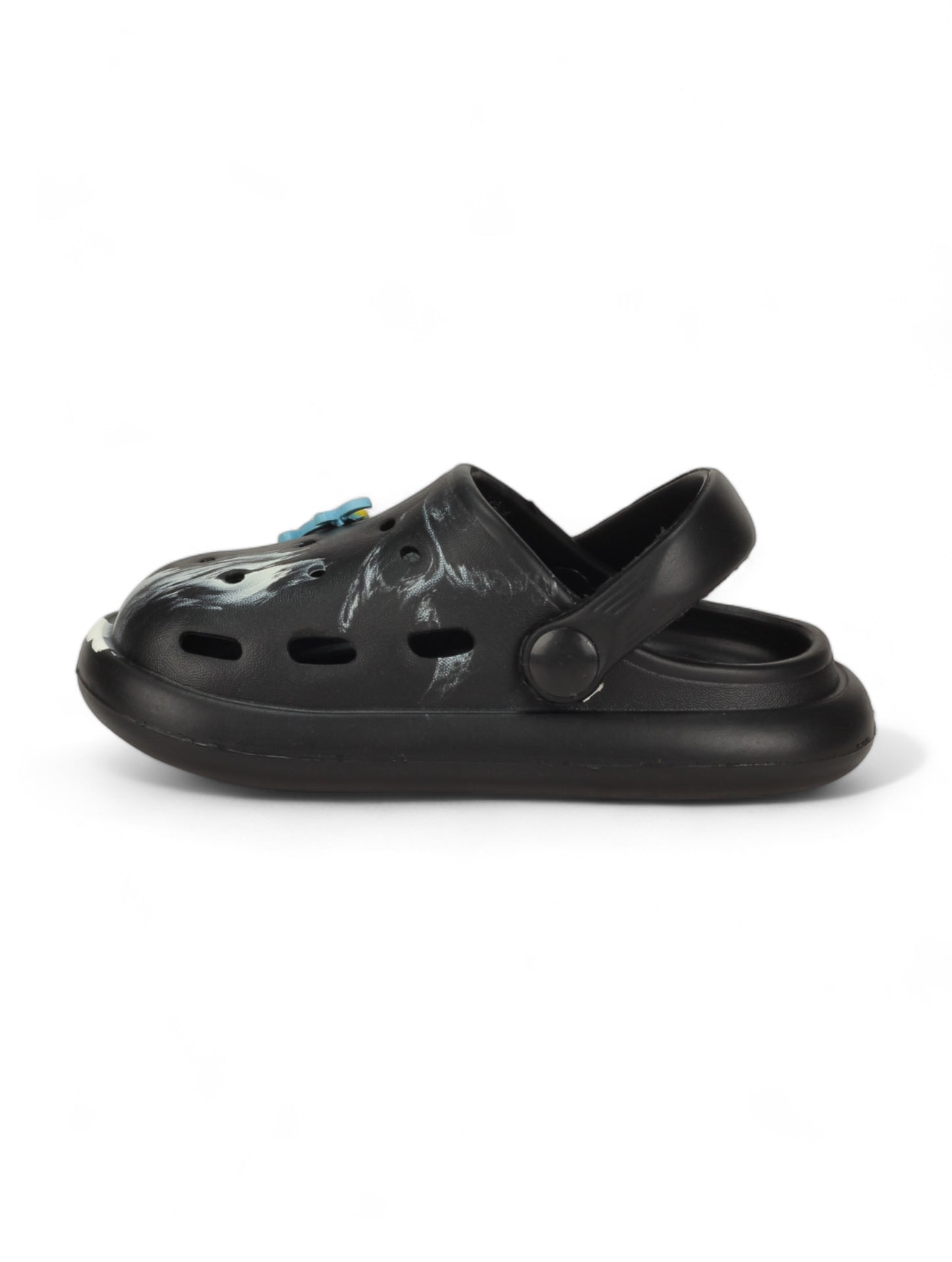 Marble Look Dinosaur Applique Anti-Slip Clogs - Black