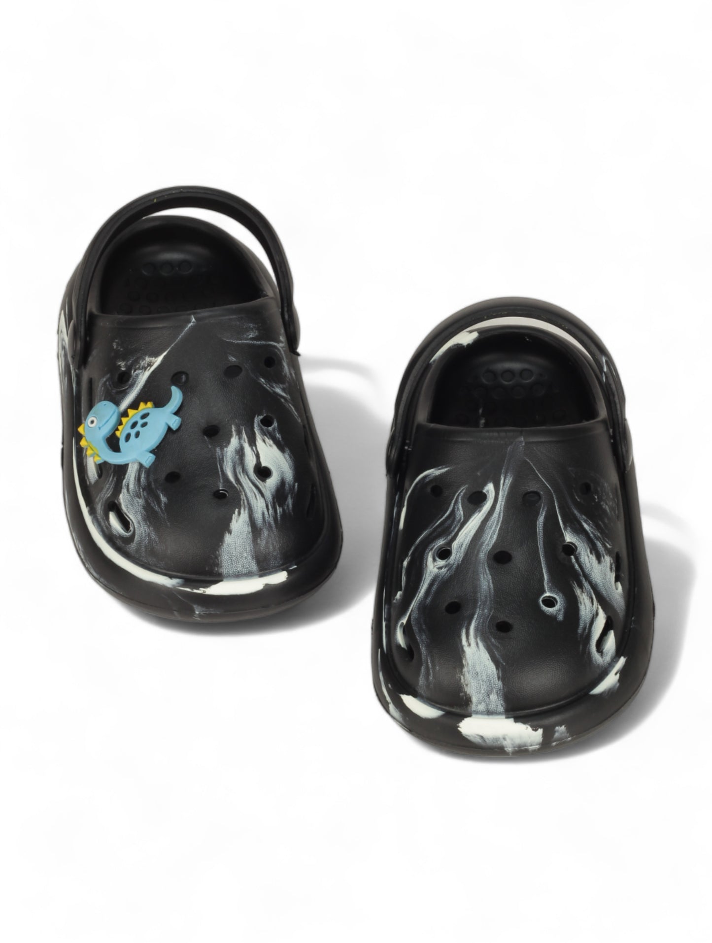 Marble Look Dinosaur Applique Anti-Slip Clogs - Black