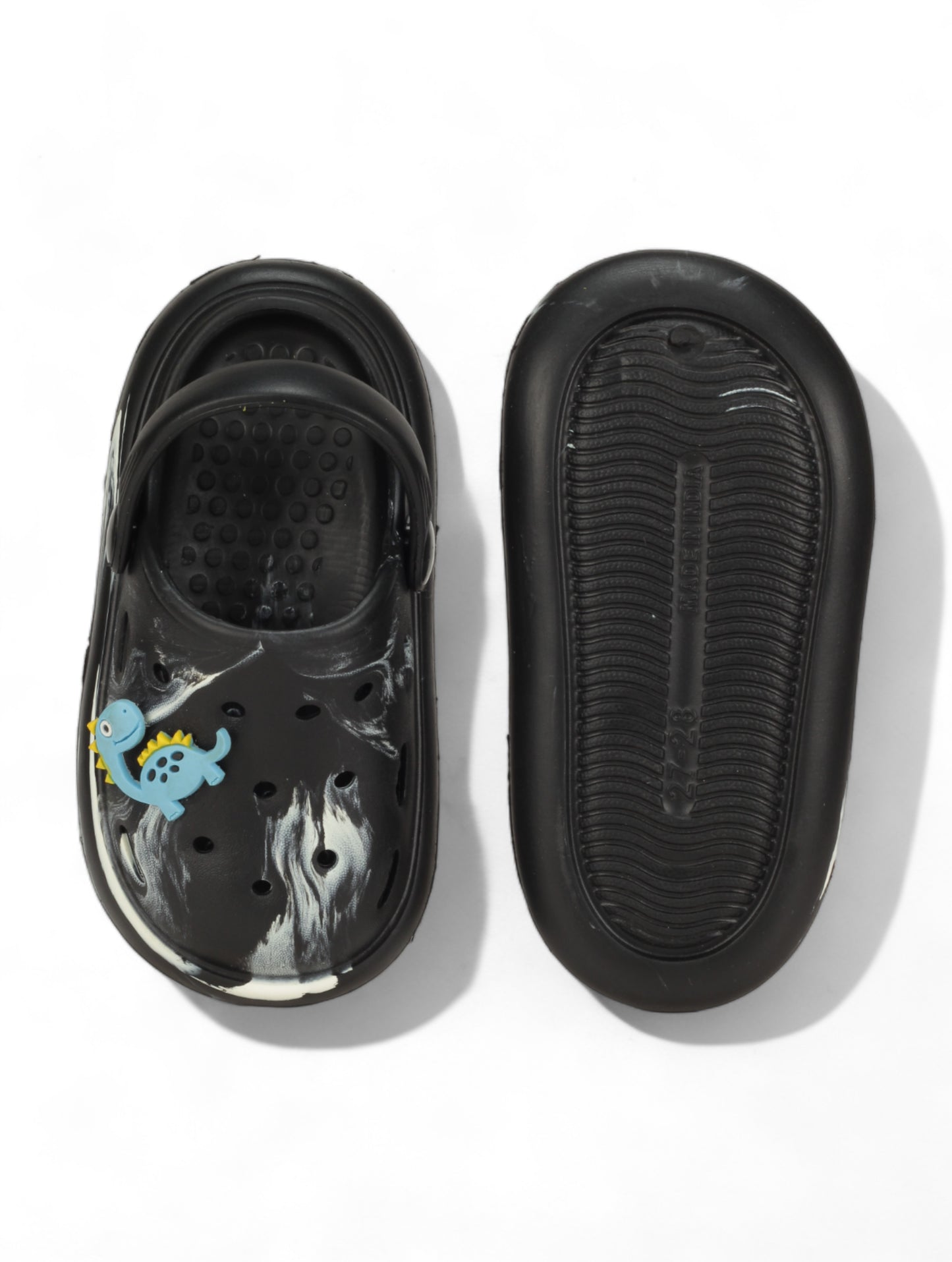 Marble Look Dinosaur Applique Anti-Slip Clogs - Black