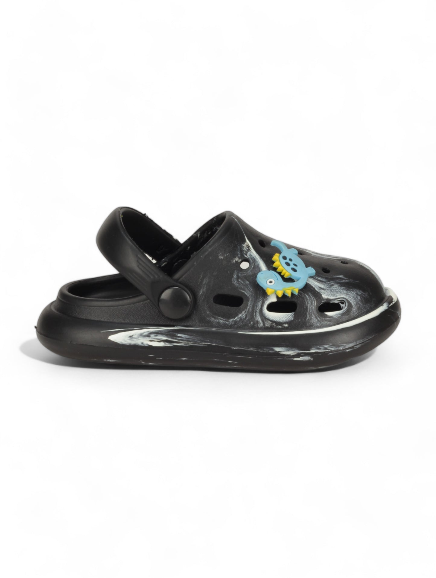 Marble Look Dinosaur Applique Anti-Slip Clogs - Black