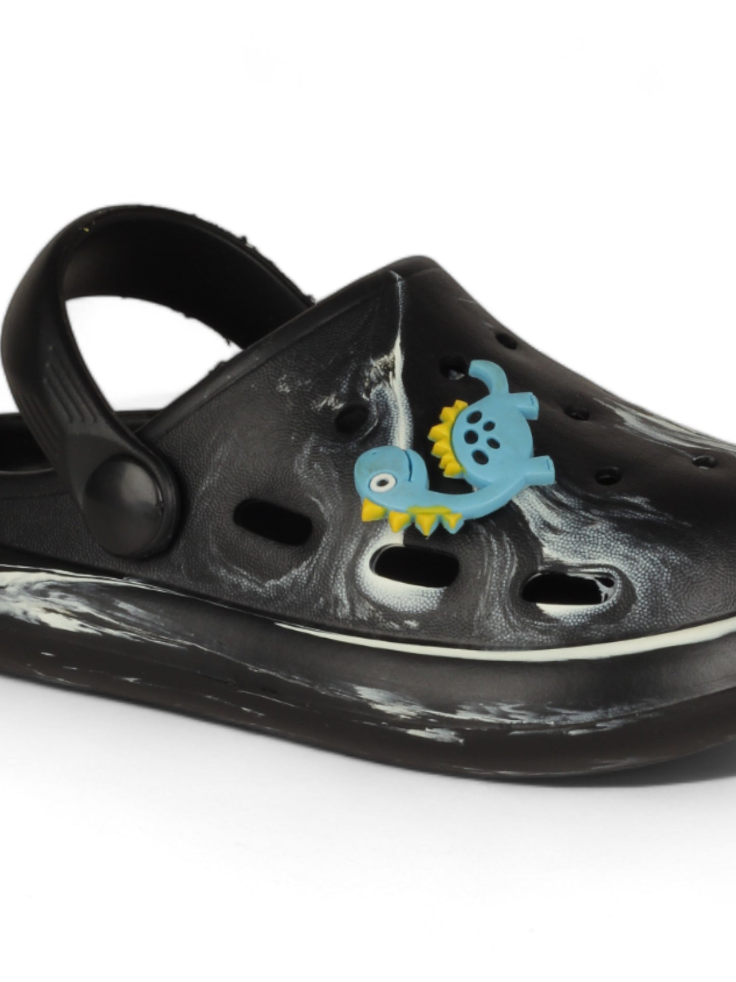 Marble Look Dinosaur Applique Anti-Slip Clogs - Black