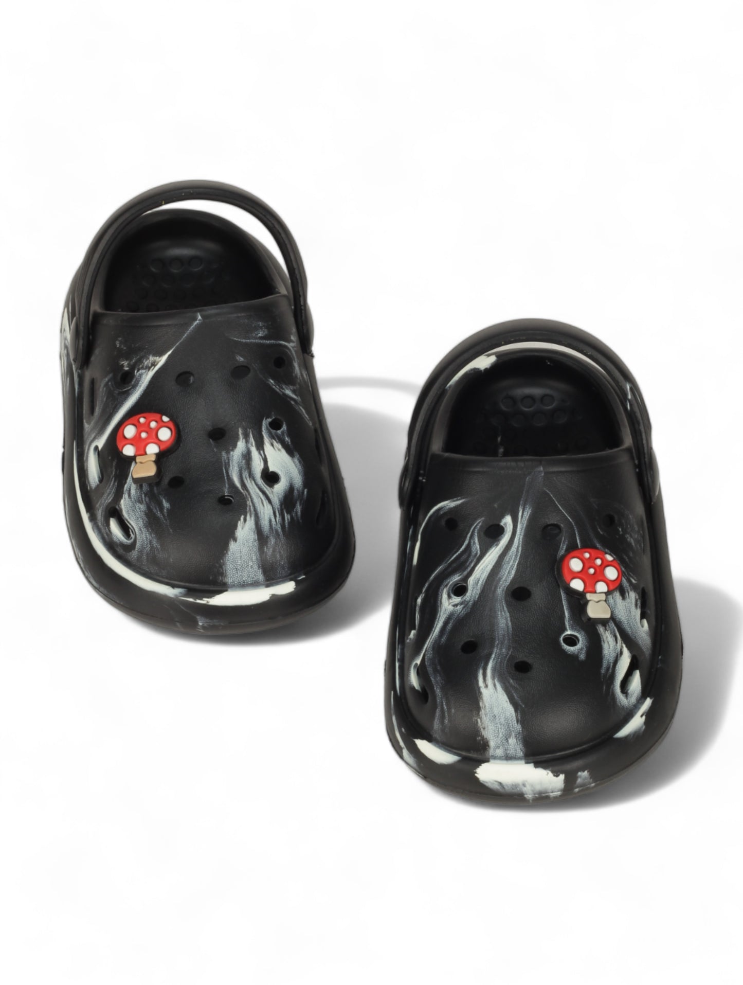 Marble Look Mushroom Applique Anti-Slip Clogs - Black