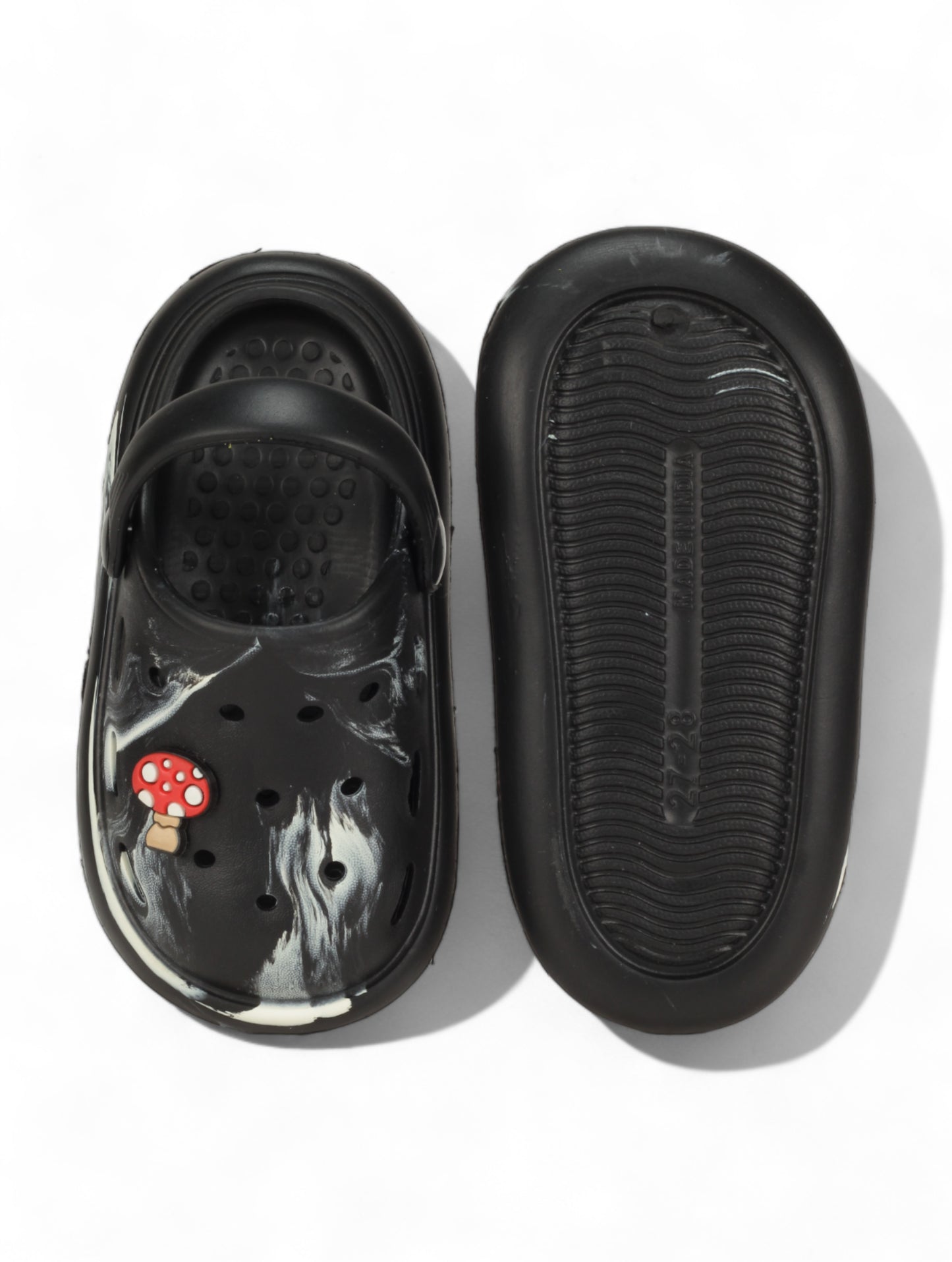Marble Look Mushroom Applique Anti-Slip Clogs - Black