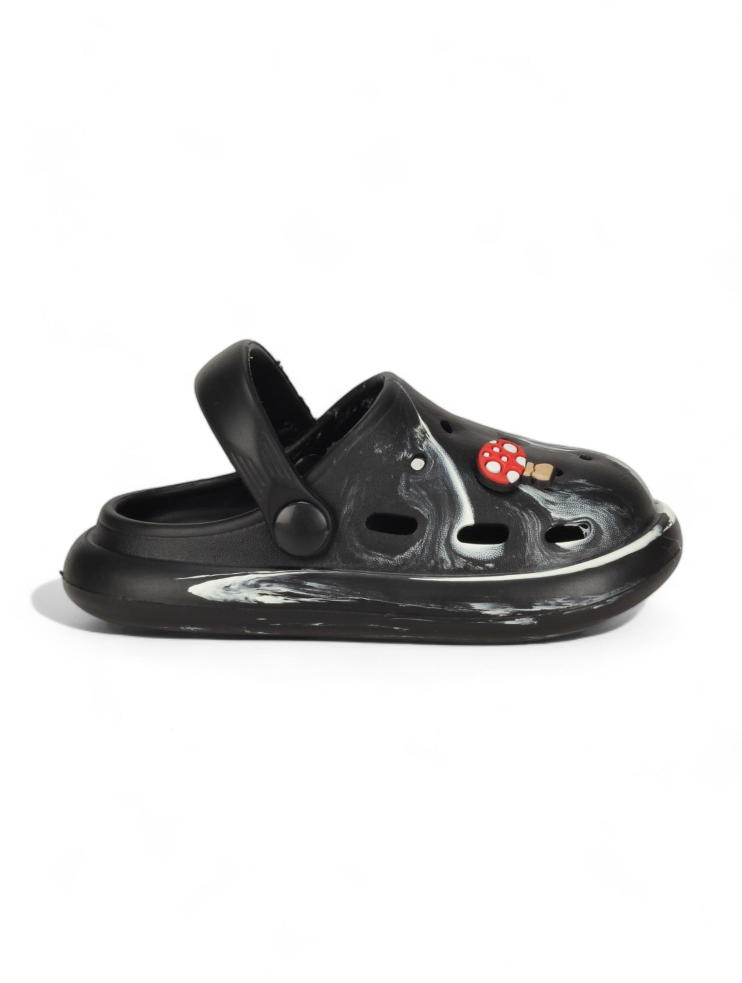 Marble Look Mushroom Applique Anti-Slip Clogs - Black