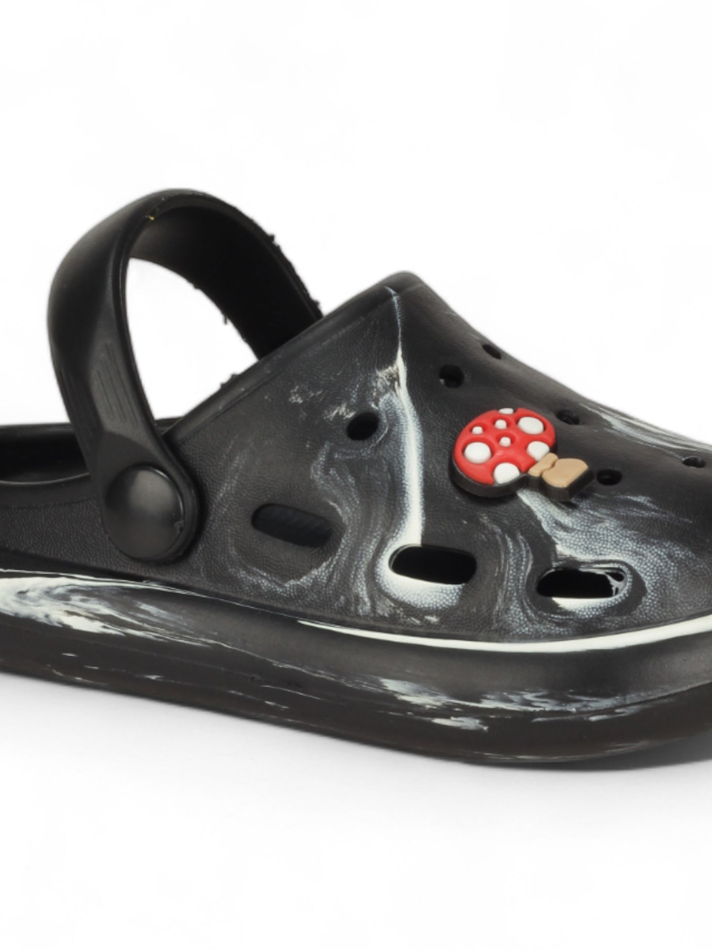 Marble Look Mushroom Applique Anti-Slip Clogs - Black