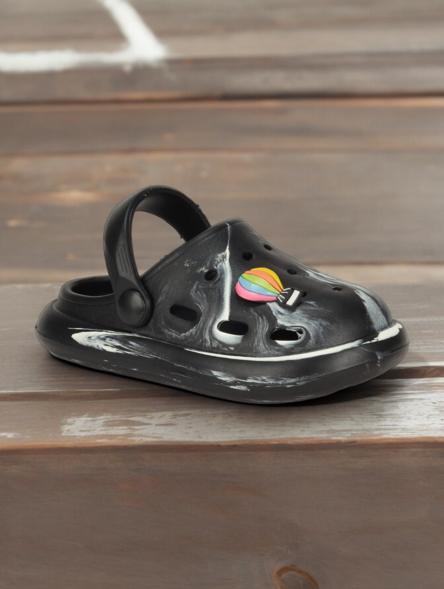 Marble Look Hot Air Balloon Applique Anti-Slip Clogs - Black