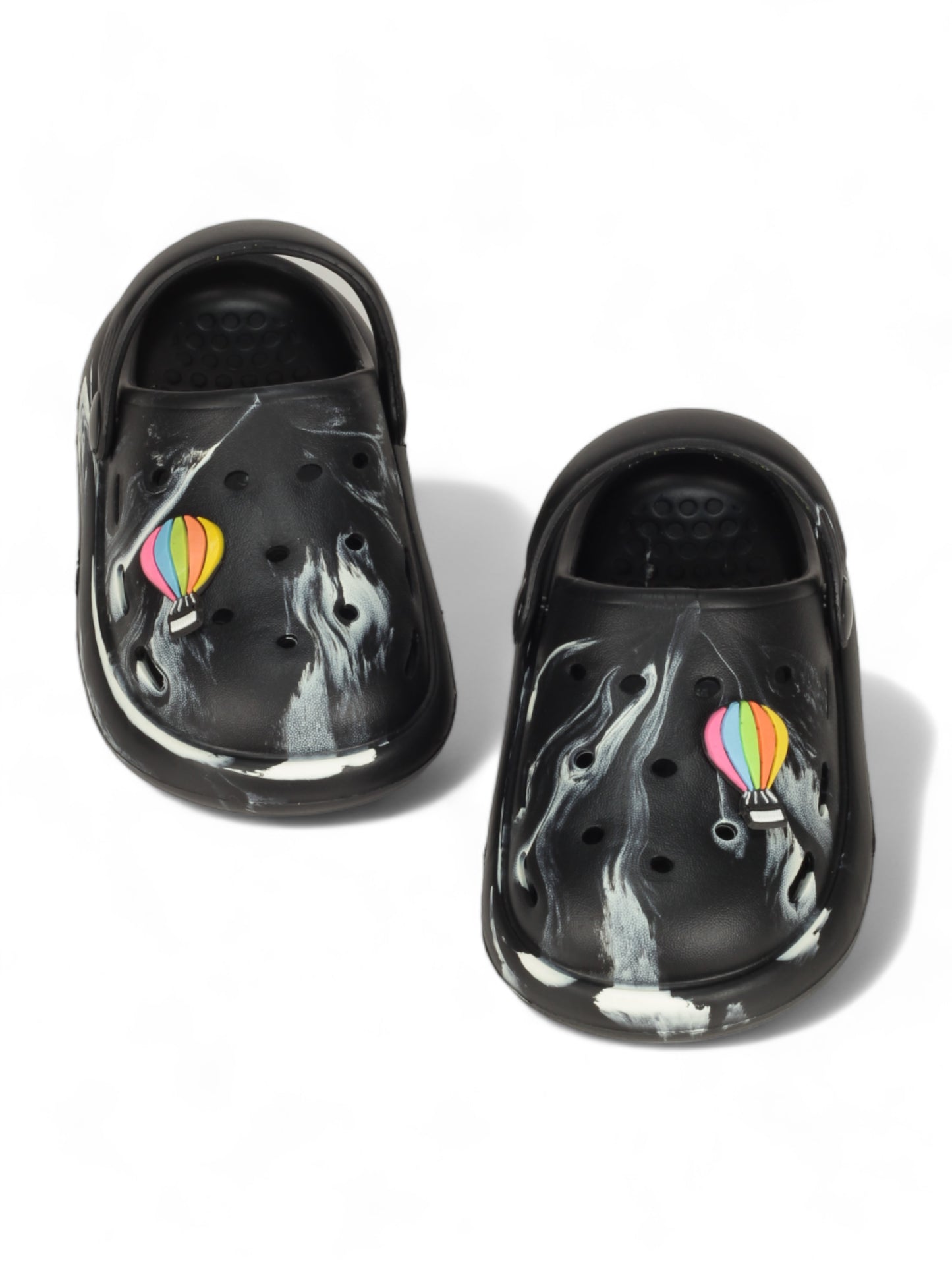 Marble Look Hot Air Balloon Applique Anti-Slip Clogs - Black