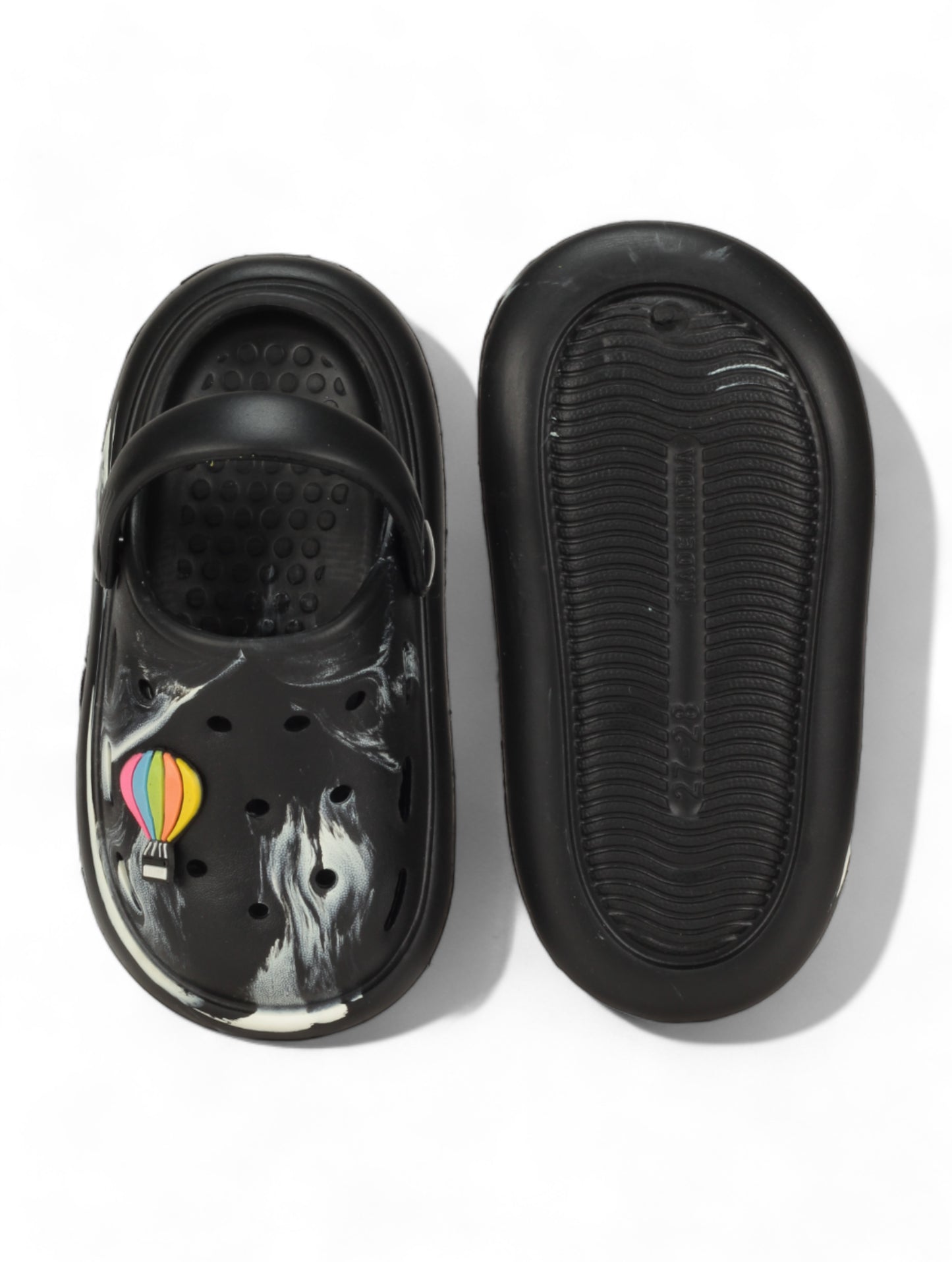 Marble Look Hot Air Balloon Applique Anti-Slip Clogs - Black